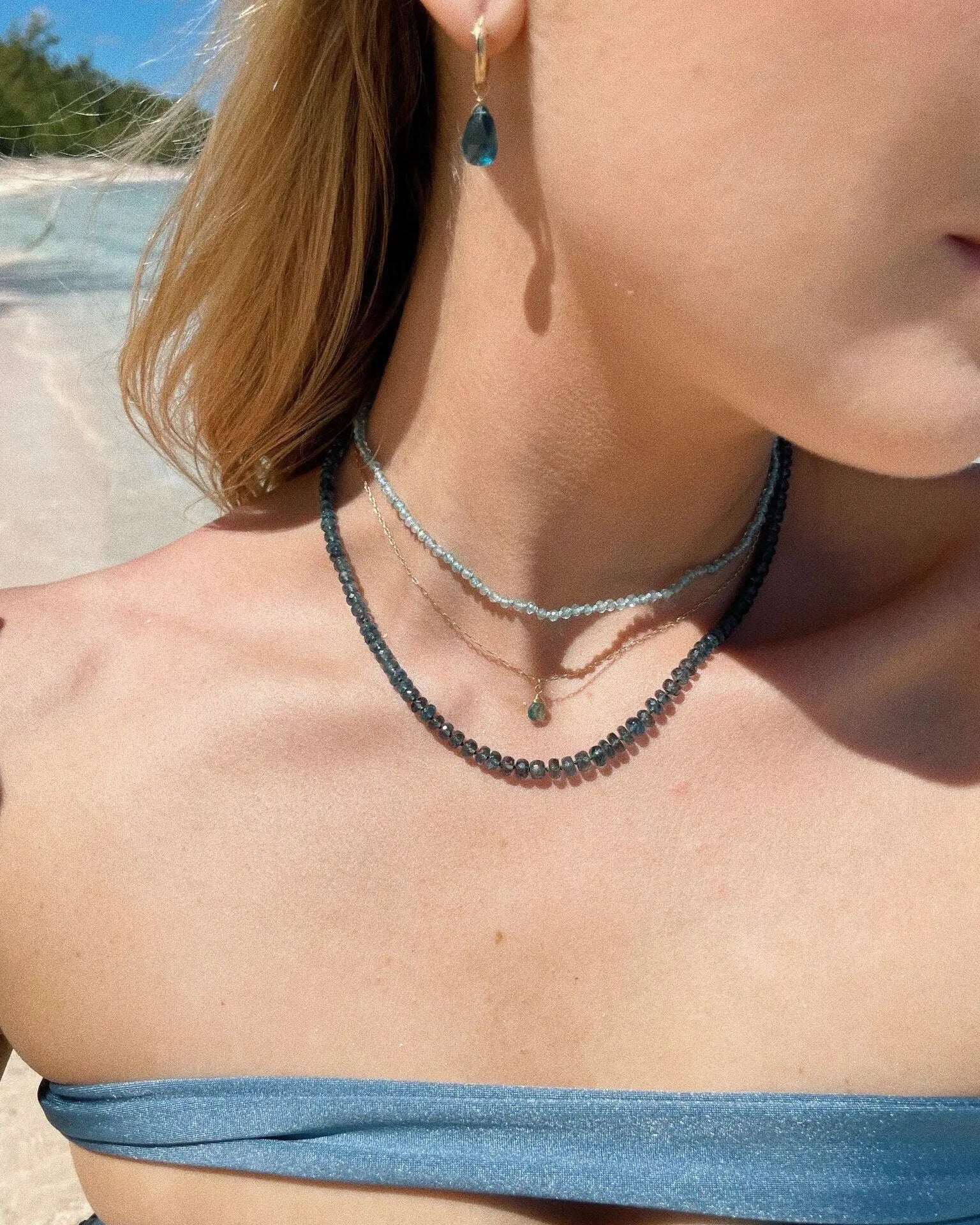 Blue Tourmaline Necklace Hand Knotted on Silk, AAA Rare Color/Clarity Hannah May
