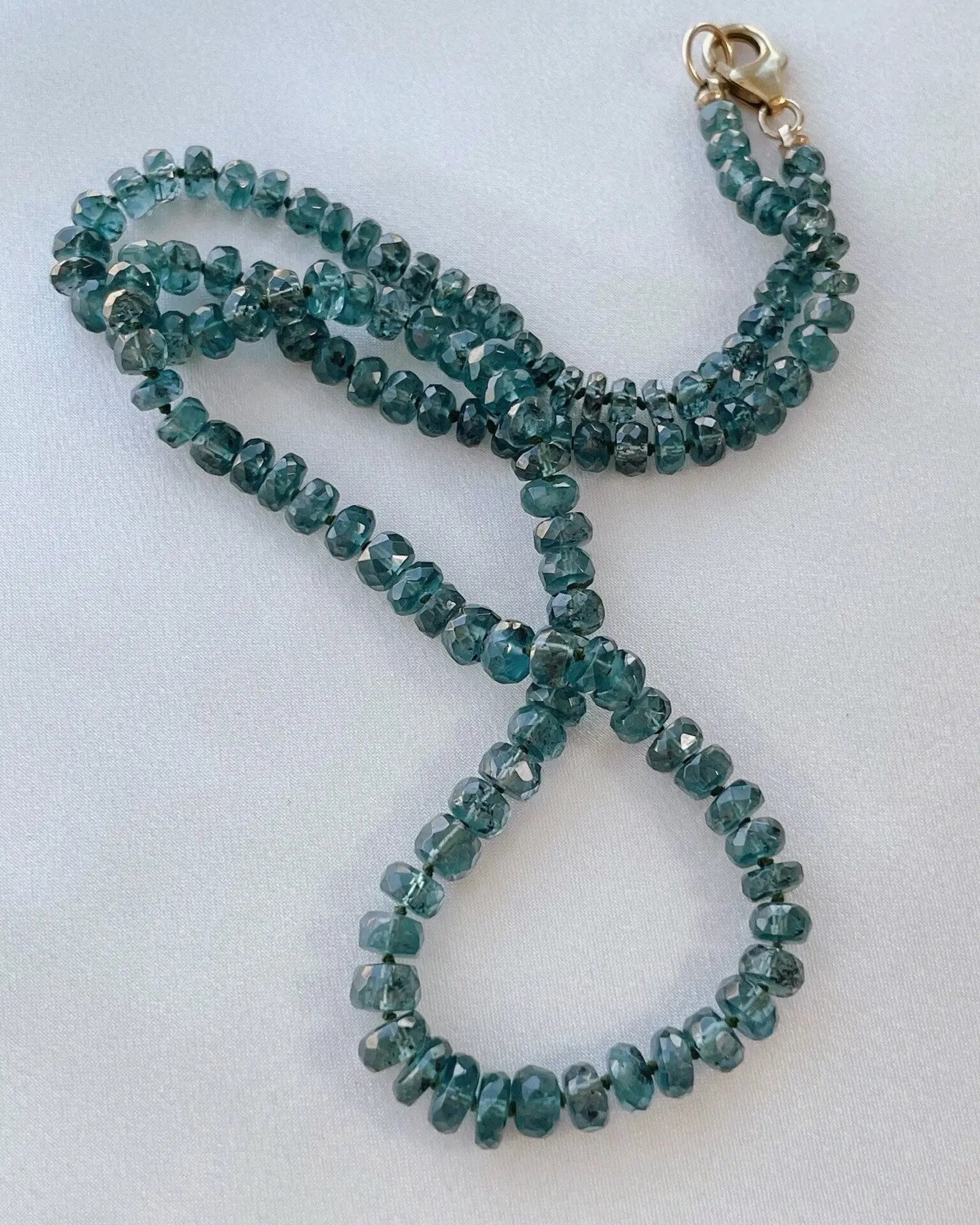 Blue Tourmaline Necklace Hand Knotted on Silk, AAA Rare Color/Clarity Hannah May