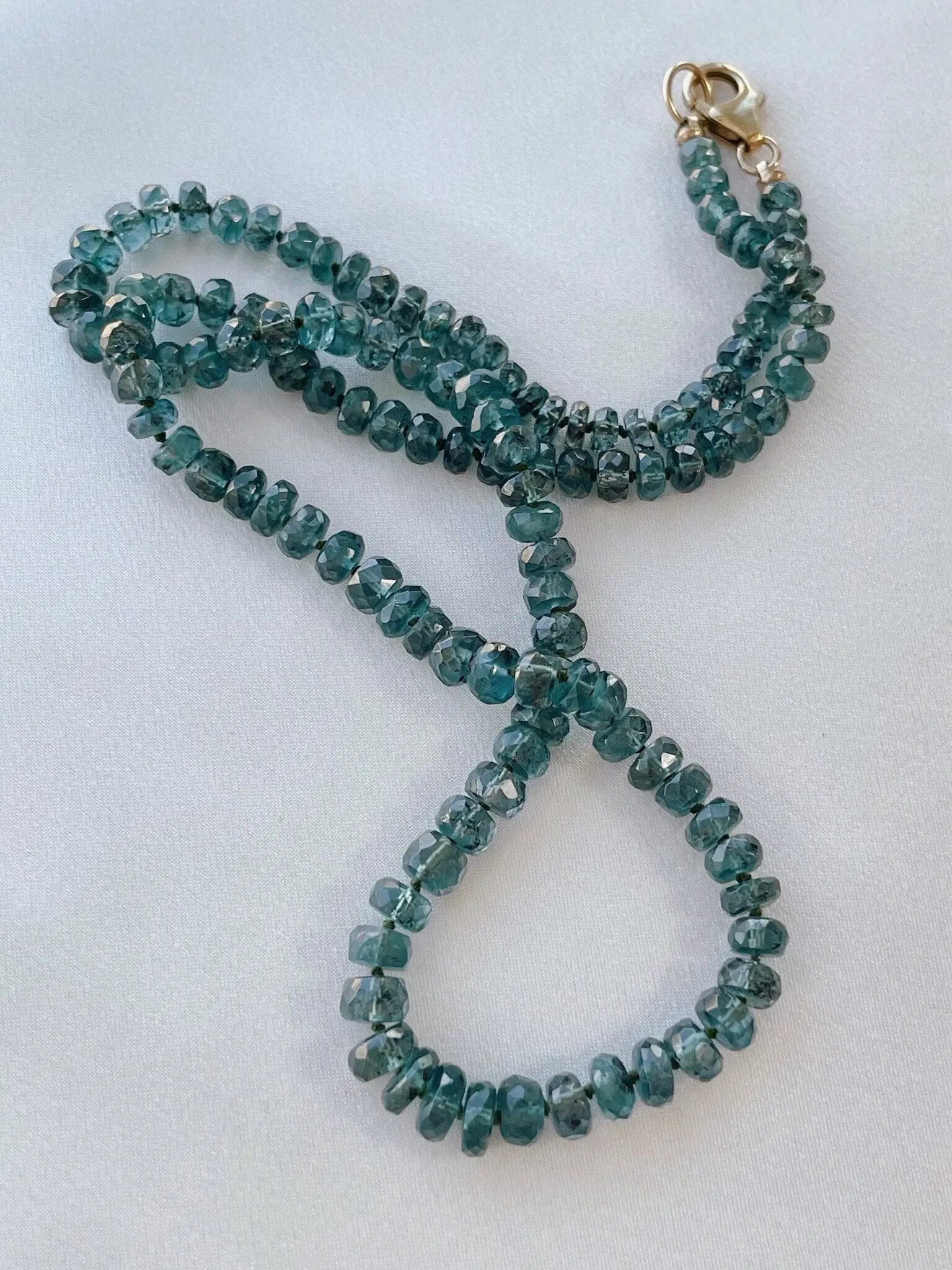 Blue Tourmaline Necklace Hand Knotted on Silk, AAA Rare Color/Clarity Hannah May