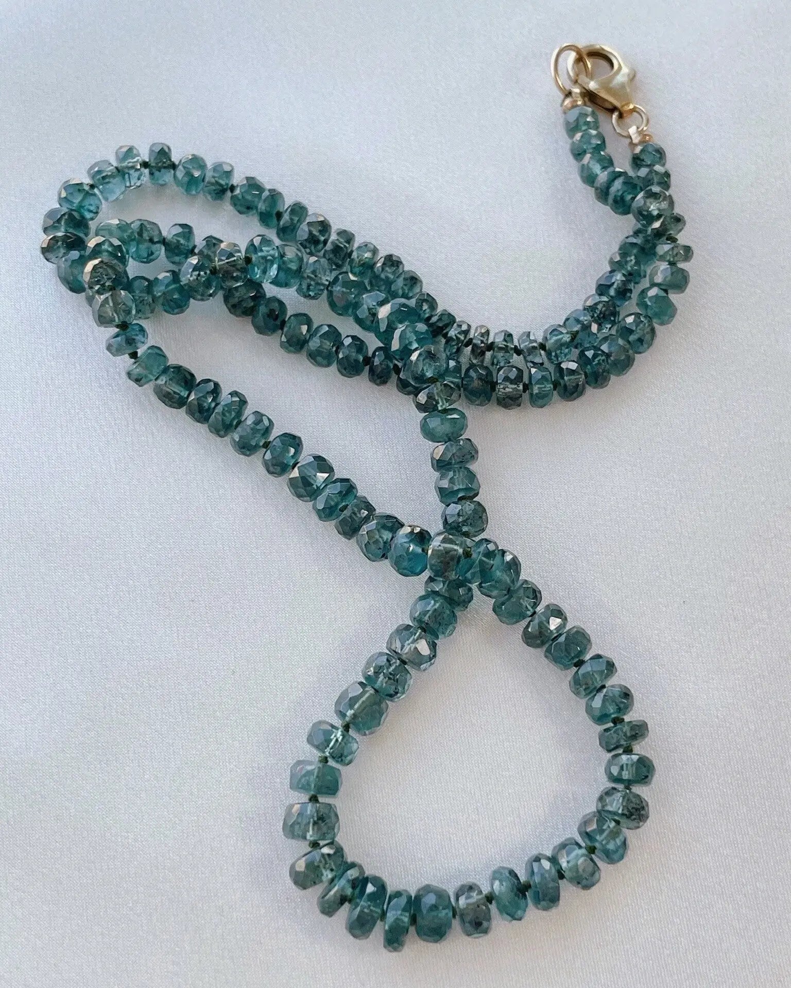 Blue Tourmaline Necklace Hand Knotted on Silk, AAA Rare Color/Clarity Hannah May