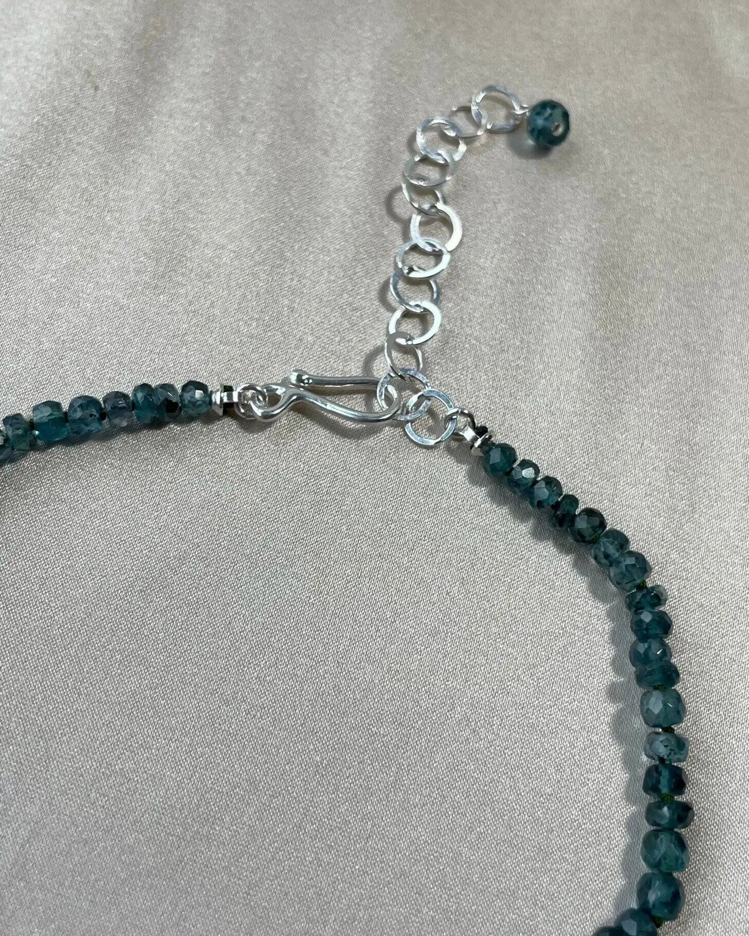 Blue Tourmaline Necklace Hand Knotted on Silk, AAA Rare Color/Clarity Hannah May