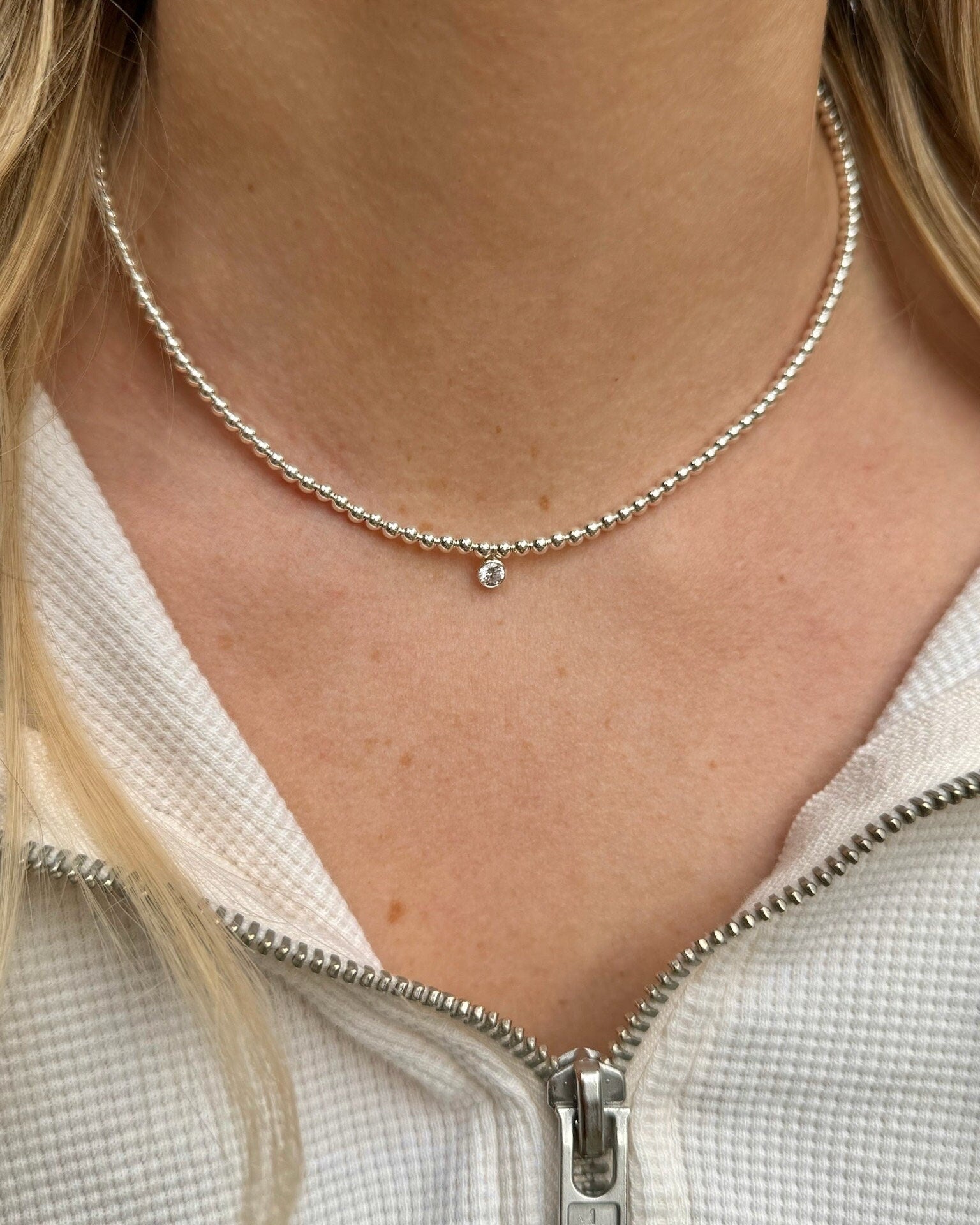 CZ Beaded Gold Necklace, 14k Gold Filled and Sterling Silver Hannah May Jewelry