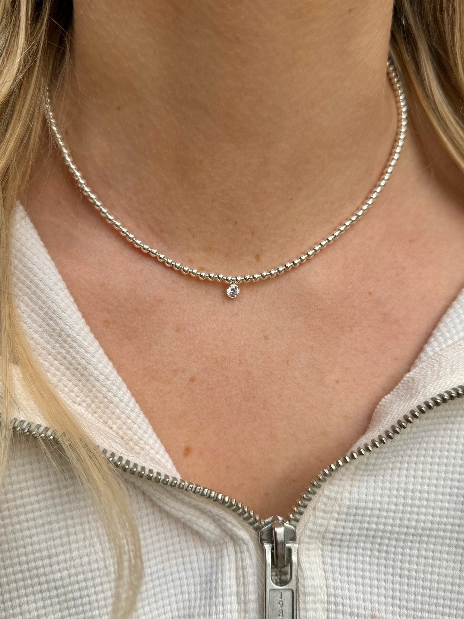 CZ Beaded Gold Necklace, 14k Gold Filled and Sterling Silver Hannah May Jewelry