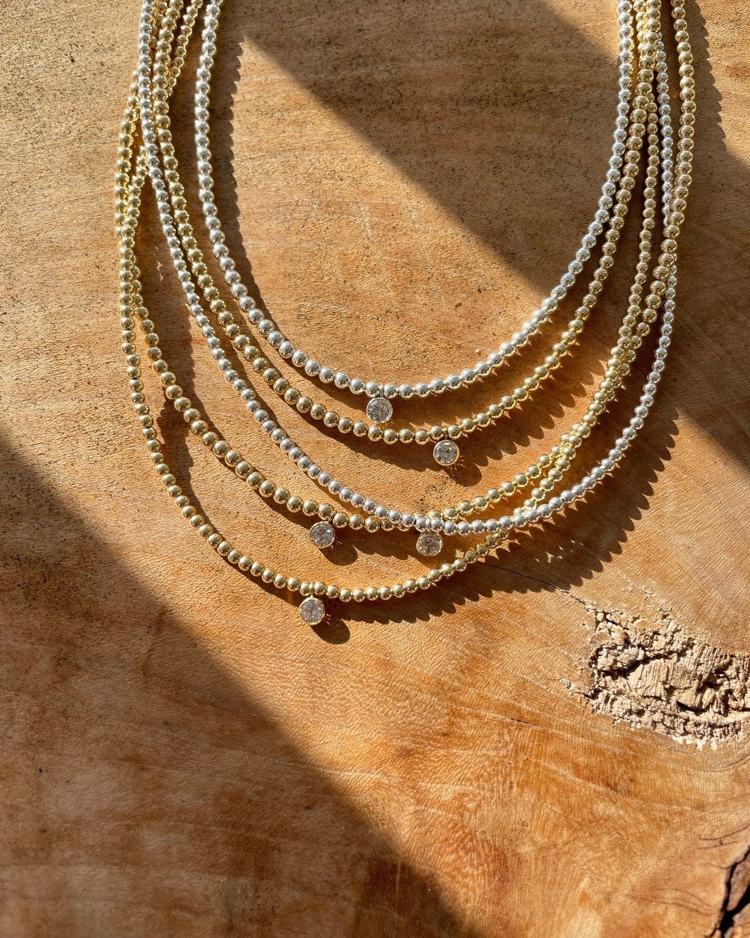 CZ Beaded Gold Necklace, 14k Gold Filled and Sterling Silver Hannah May Jewelry