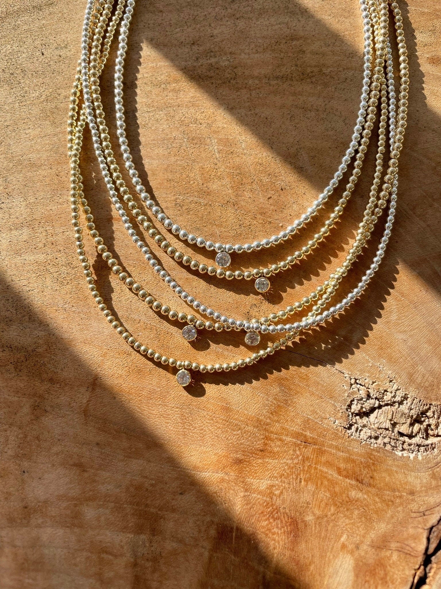 CZ Beaded Gold Necklace, 14k Gold Filled and Sterling Silver Hannah May Jewelry