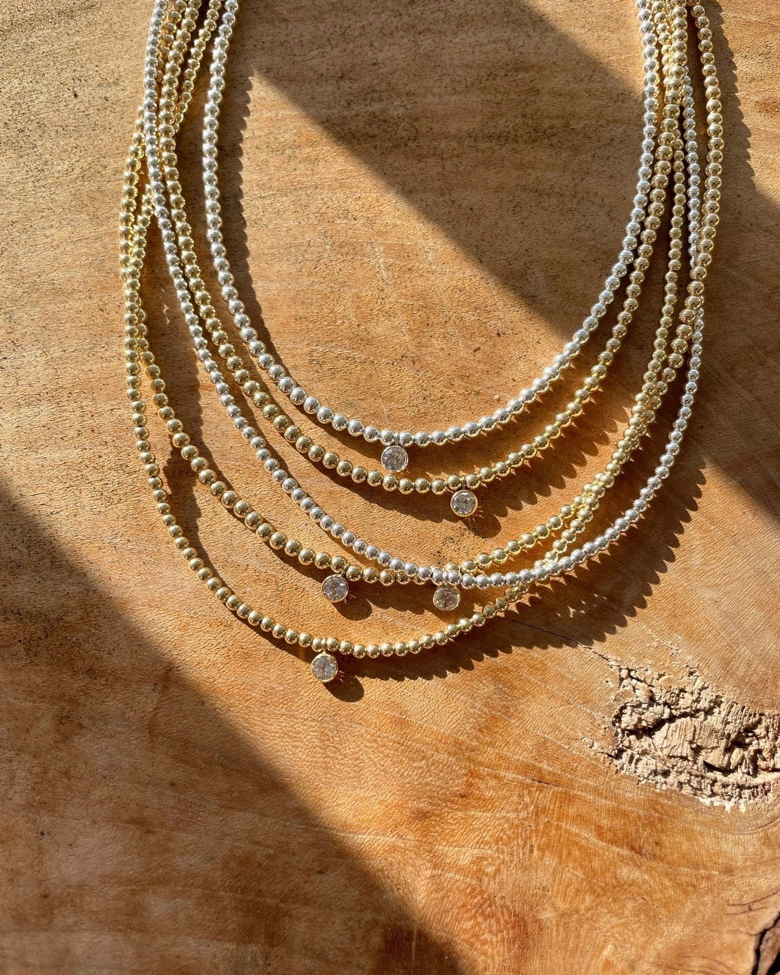 CZ Beaded Gold Necklace by Hannah May Jewelry