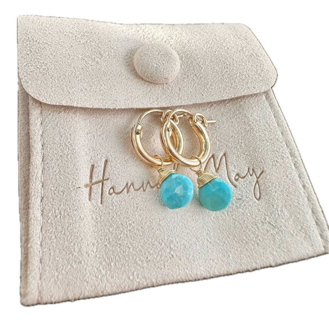 Sleeping Beauty Turquoise Huggie Hoops – December Birthstone, 14k Gold-Filled or Sterling Silver, 12mm Hannah May Jewelry