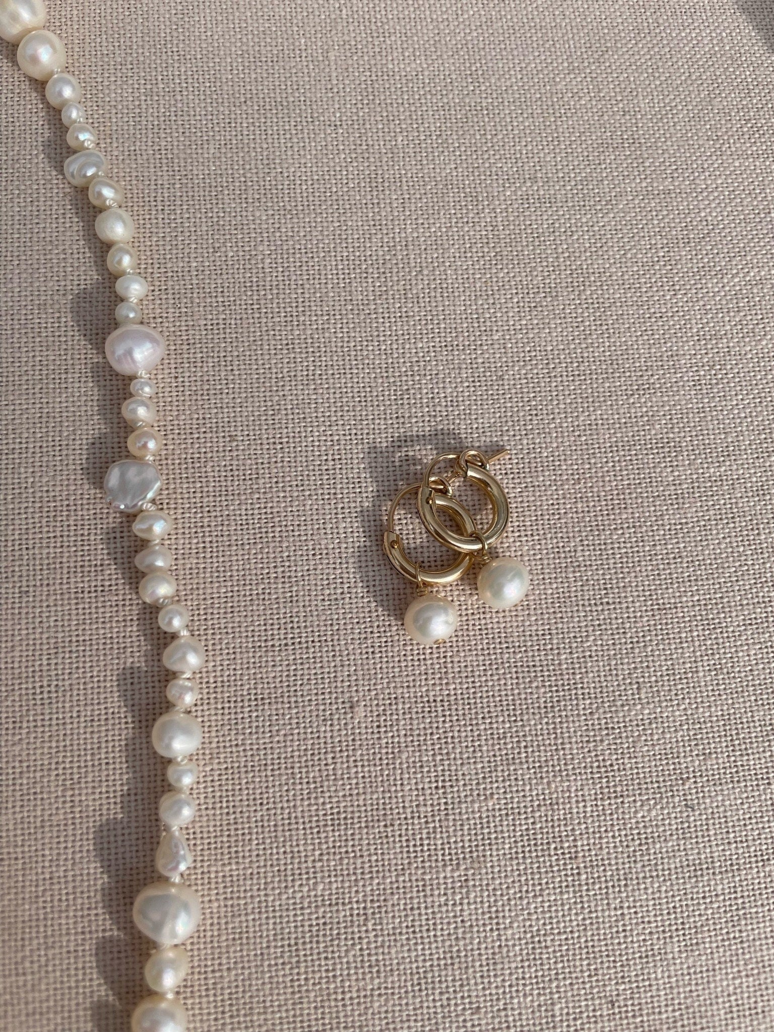 Pearl Huggie Hoop Earrings Hannah May Jewelry