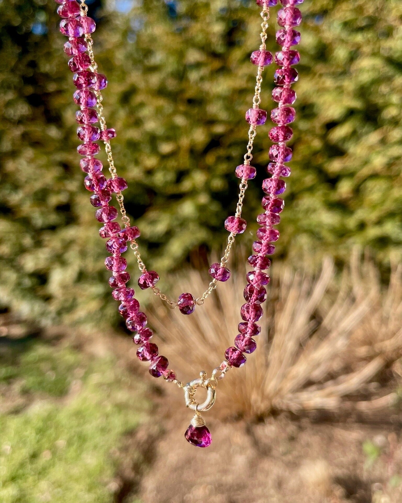 Rare Malaya Garnet 18" Silk-Knotted Necklace – January Birthstone, 14k Gold Clasp Hannah May Jewelry