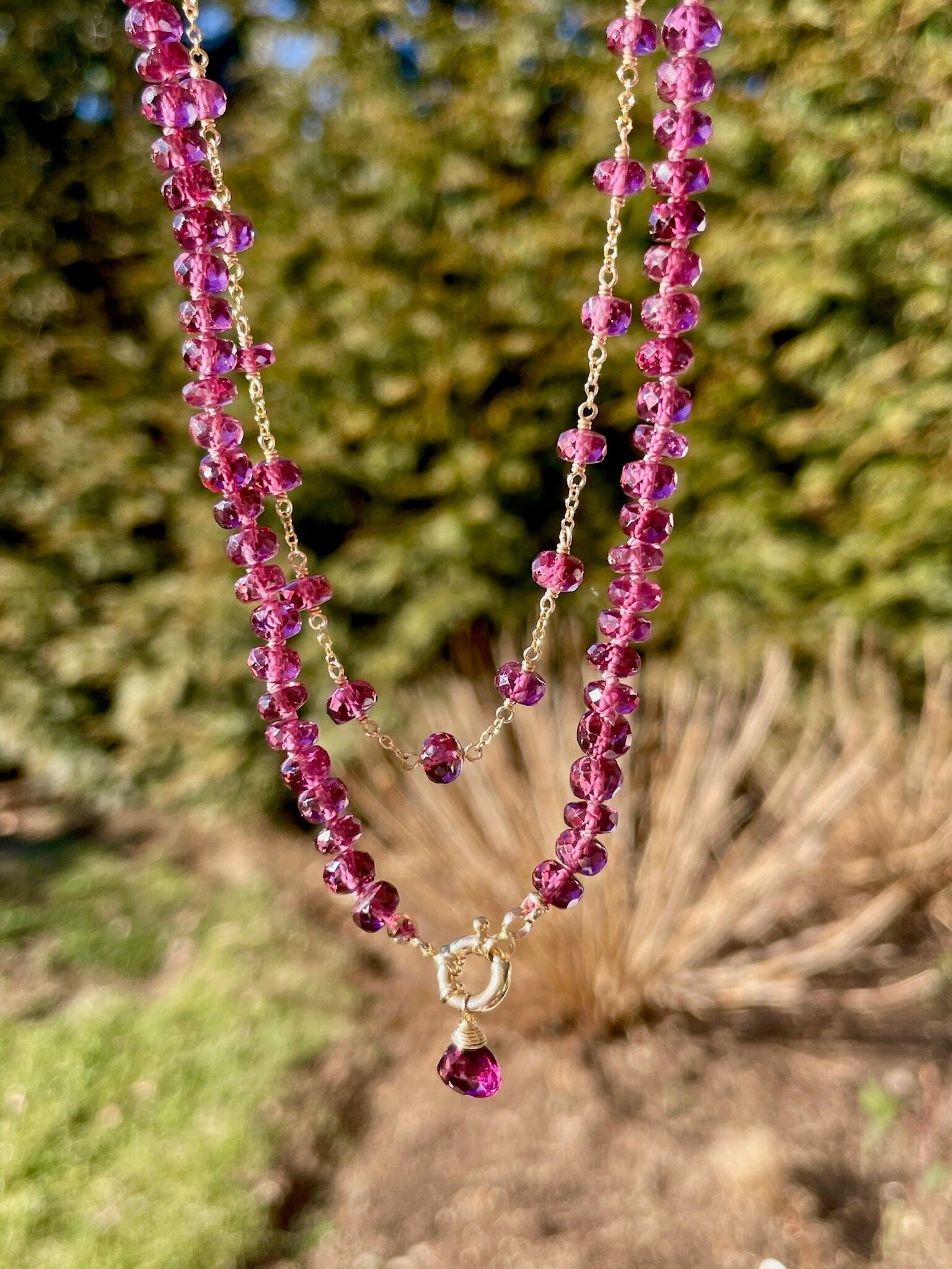 Rare Malaya Garnet 18" Silk-Knotted Necklace – January Birthstone, 14k Gold Clasp Hannah May Jewelry