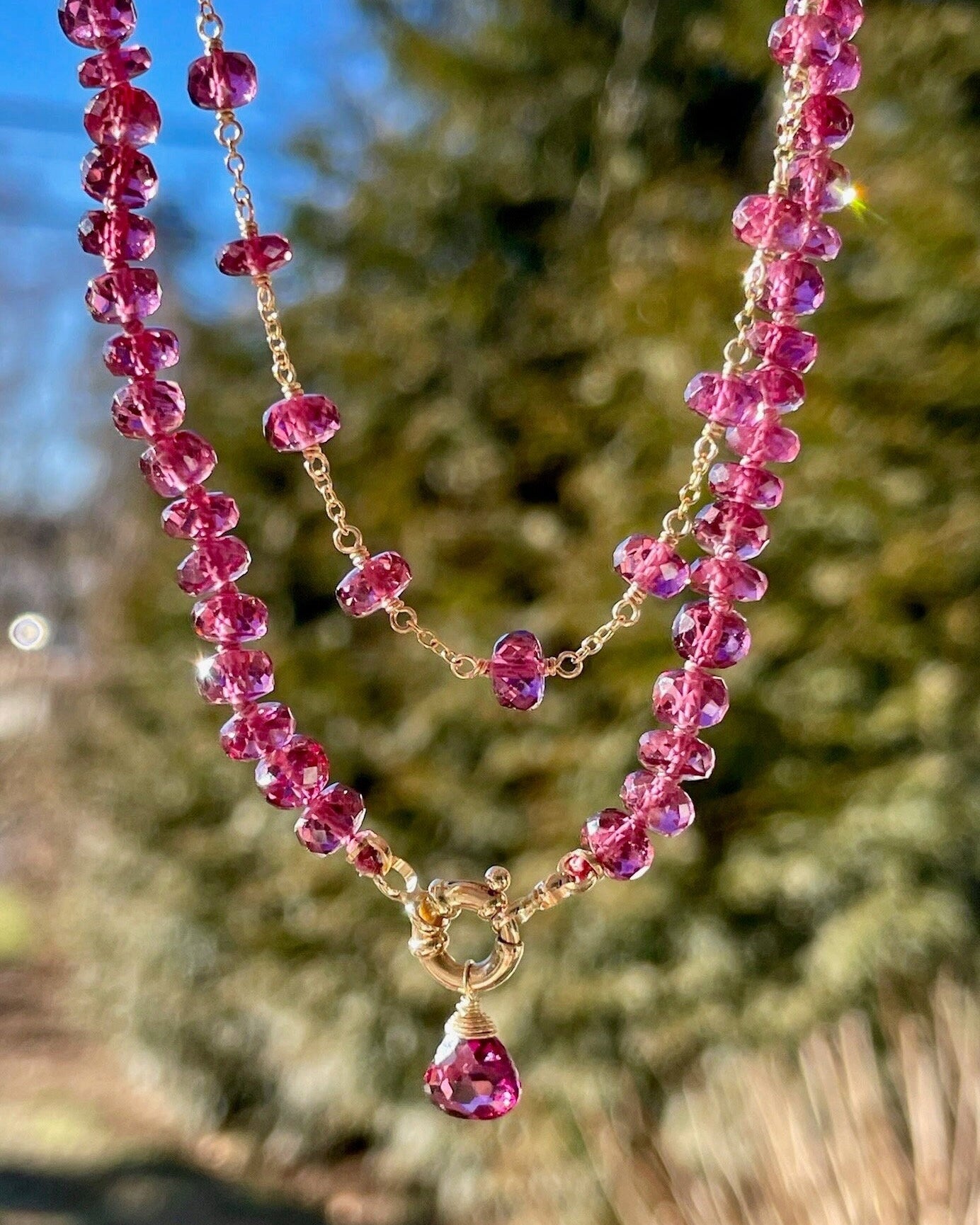Rare Malaya Garnet 18" Silk-Knotted Necklace – January Birthstone, 14k Gold Clasp Hannah May Jewelry