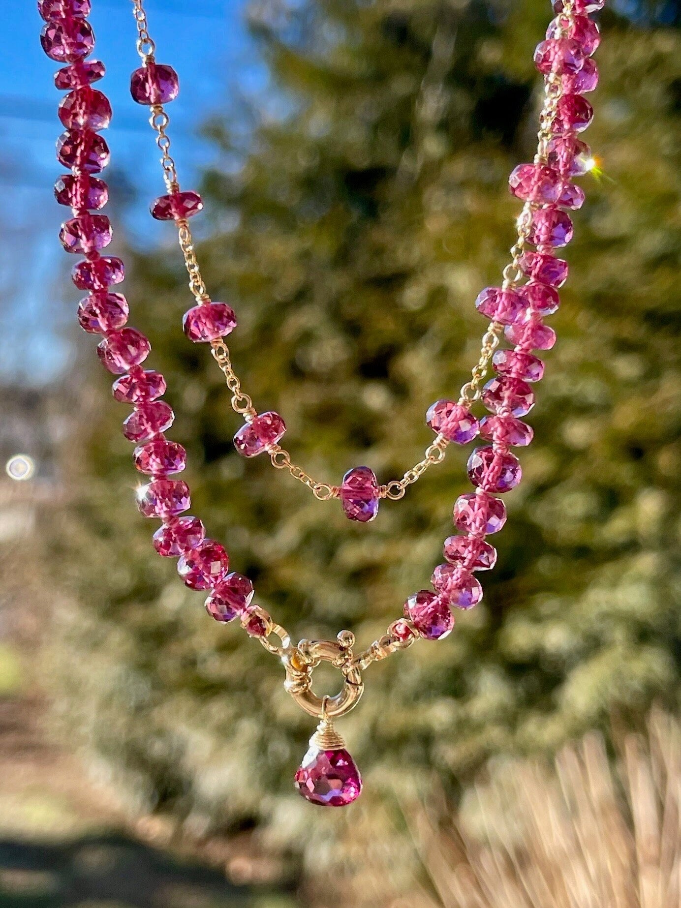 Rare Malaya Garnet 18" Silk-Knotted Necklace – January Birthstone, 14k Gold Clasp Hannah May Jewelry