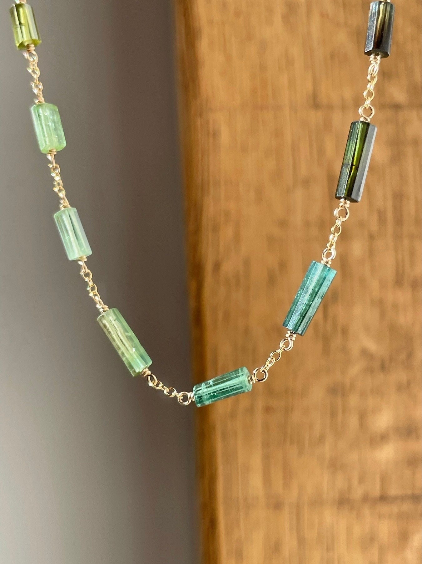 Multi Green and Blue Tourmaline Chain Link Necklace Hannah May Jewelry
