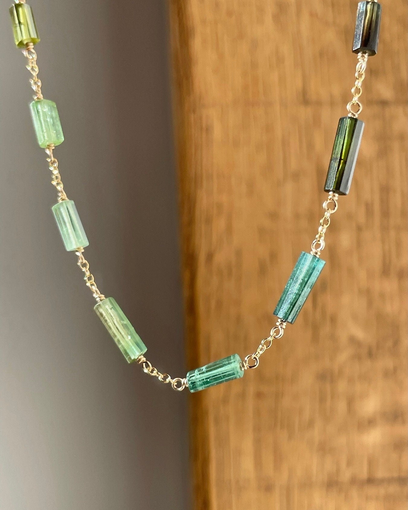 Multi Green and Blue Tourmaline Chain Link Necklace Hannah May Jewelry
