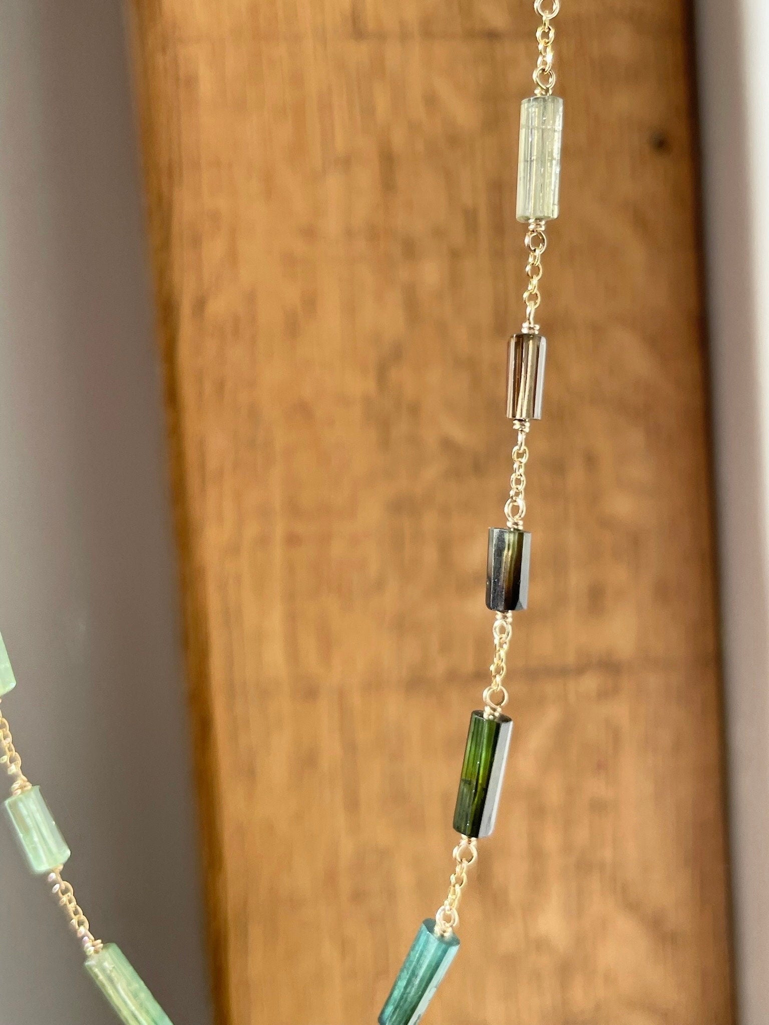 Multi Green and Blue Tourmaline Chain Link Necklace Hannah May Jewelry