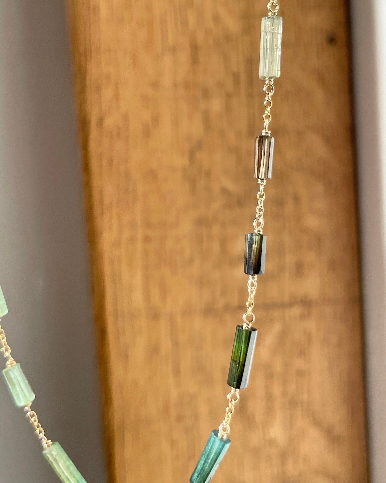 Multi Green and Blue Tourmaline Chain Link Necklace Hannah May Jewelry