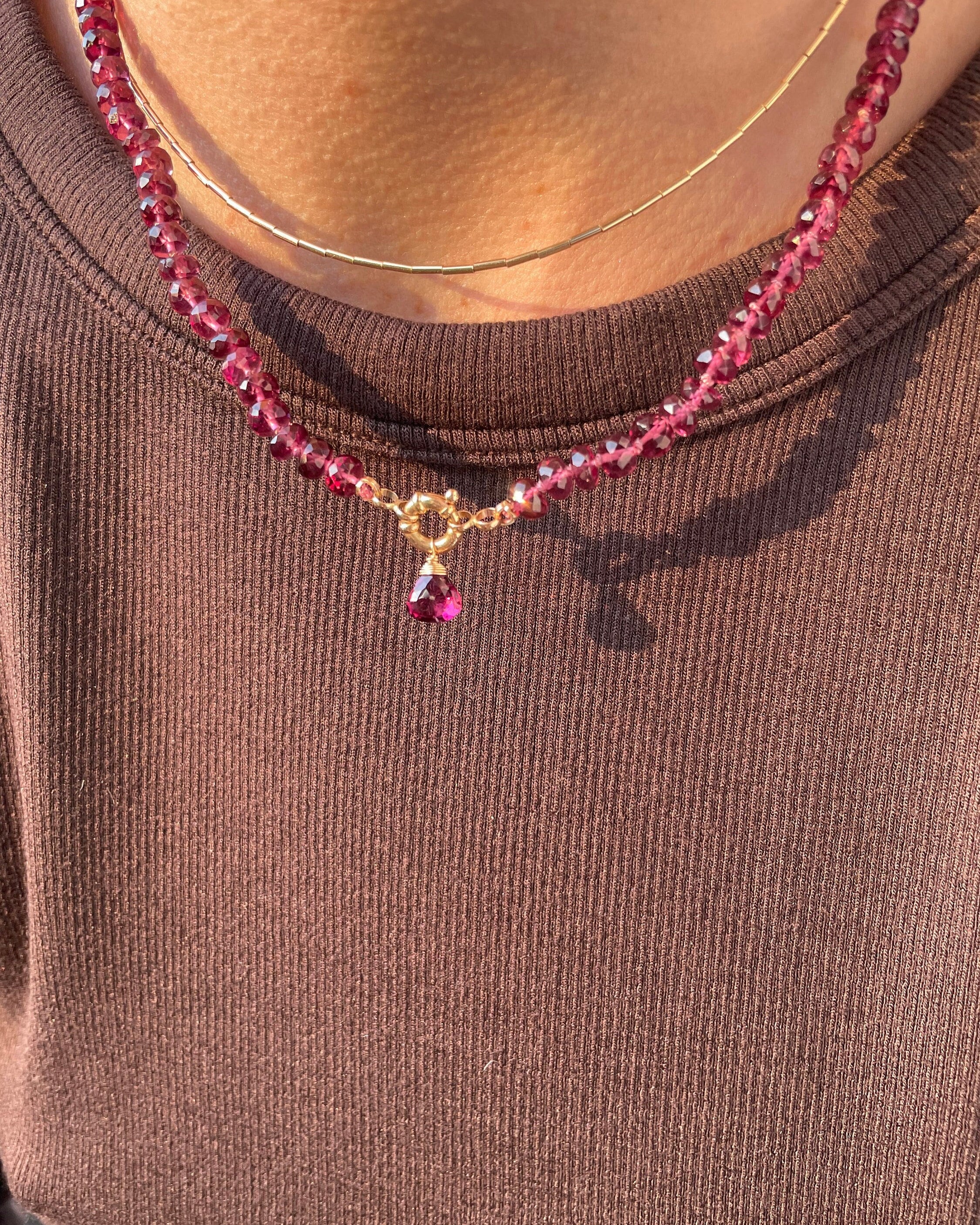 Rare Malaya Garnet 18" Silk-Knotted Necklace – January Birthstone, 14k Gold Clasp Hannah May Jewelry