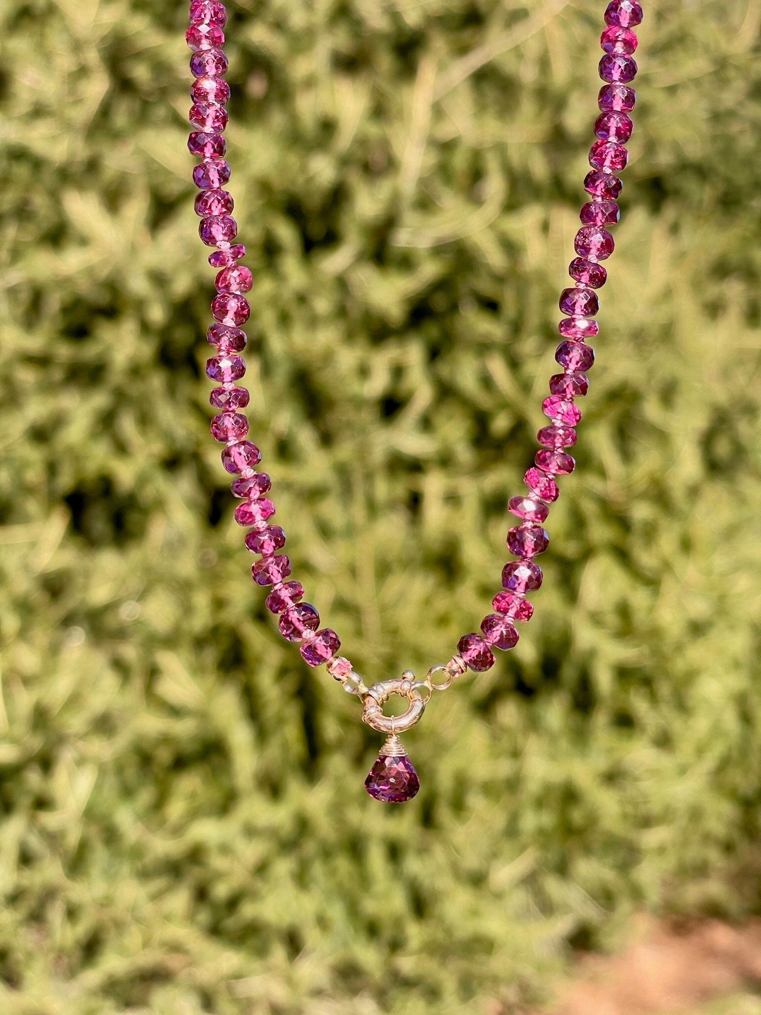 Rare Malaya Garnet 18" Silk-Knotted Necklace – January Birthstone, 14k Gold Clasp Hannah May Jewelry