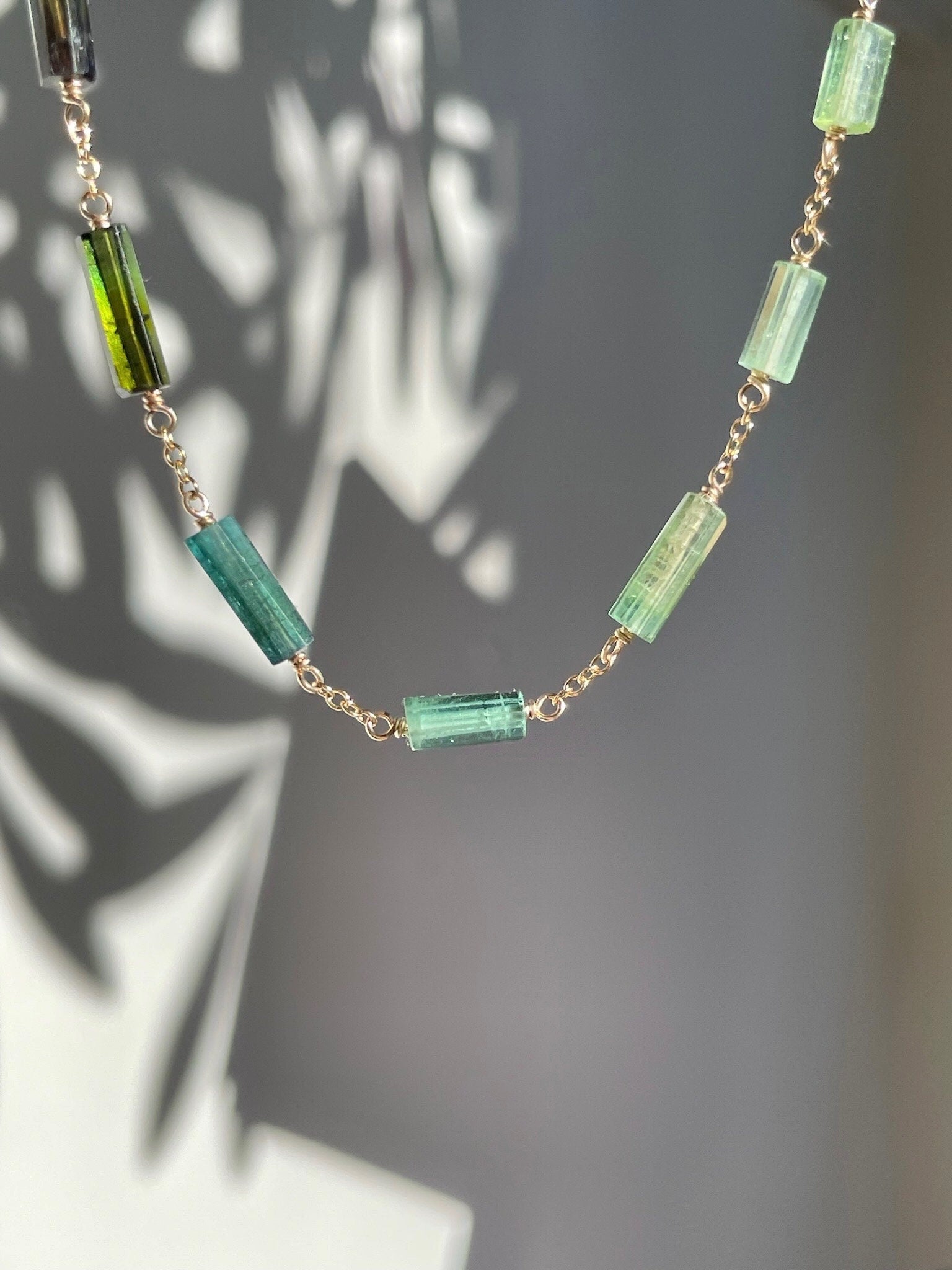 Multi Green and Blue Tourmaline Chain Link Necklace Hannah May Jewelry
