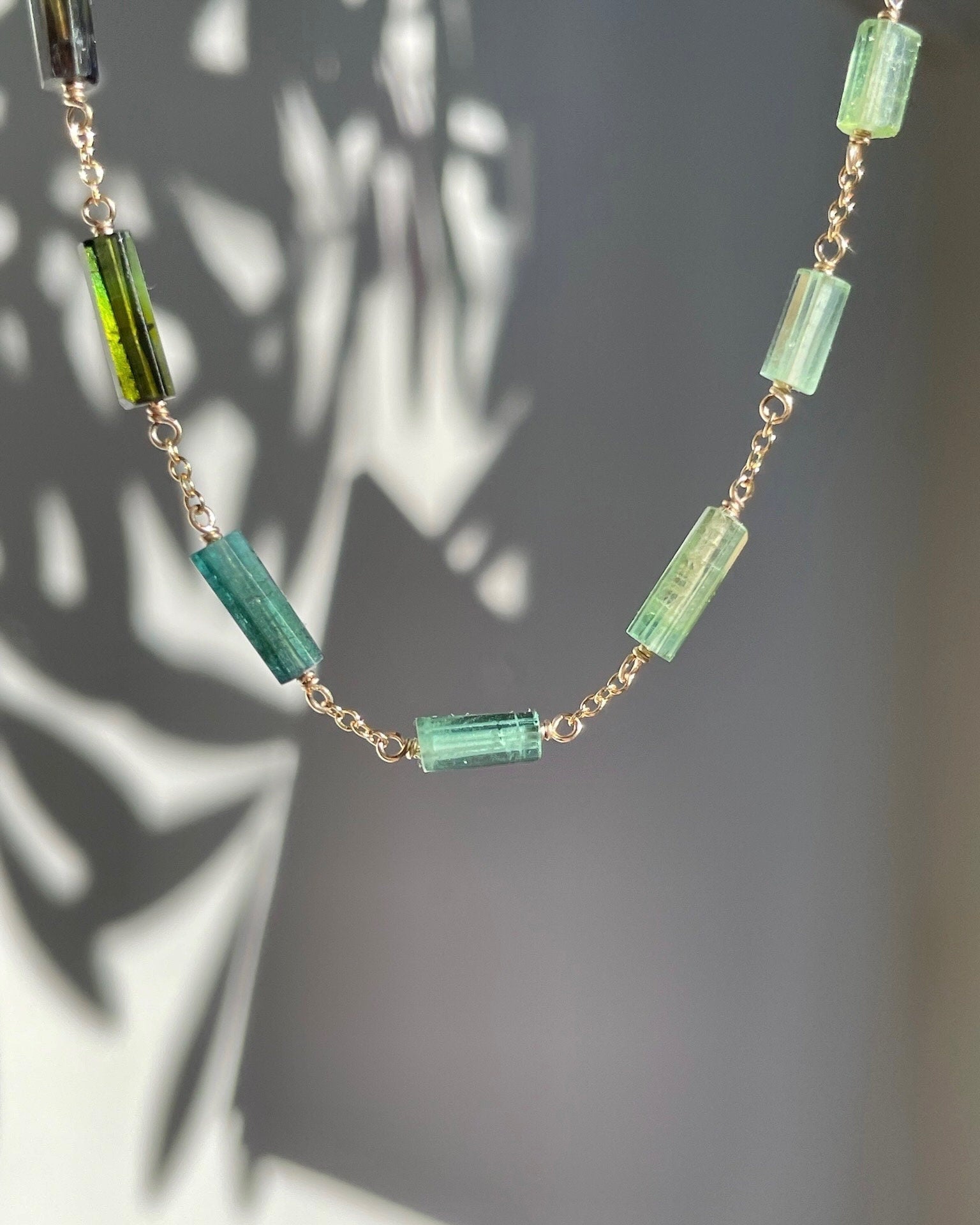 Multi Green and Blue Tourmaline Chain Link Necklace Hannah May Jewelry