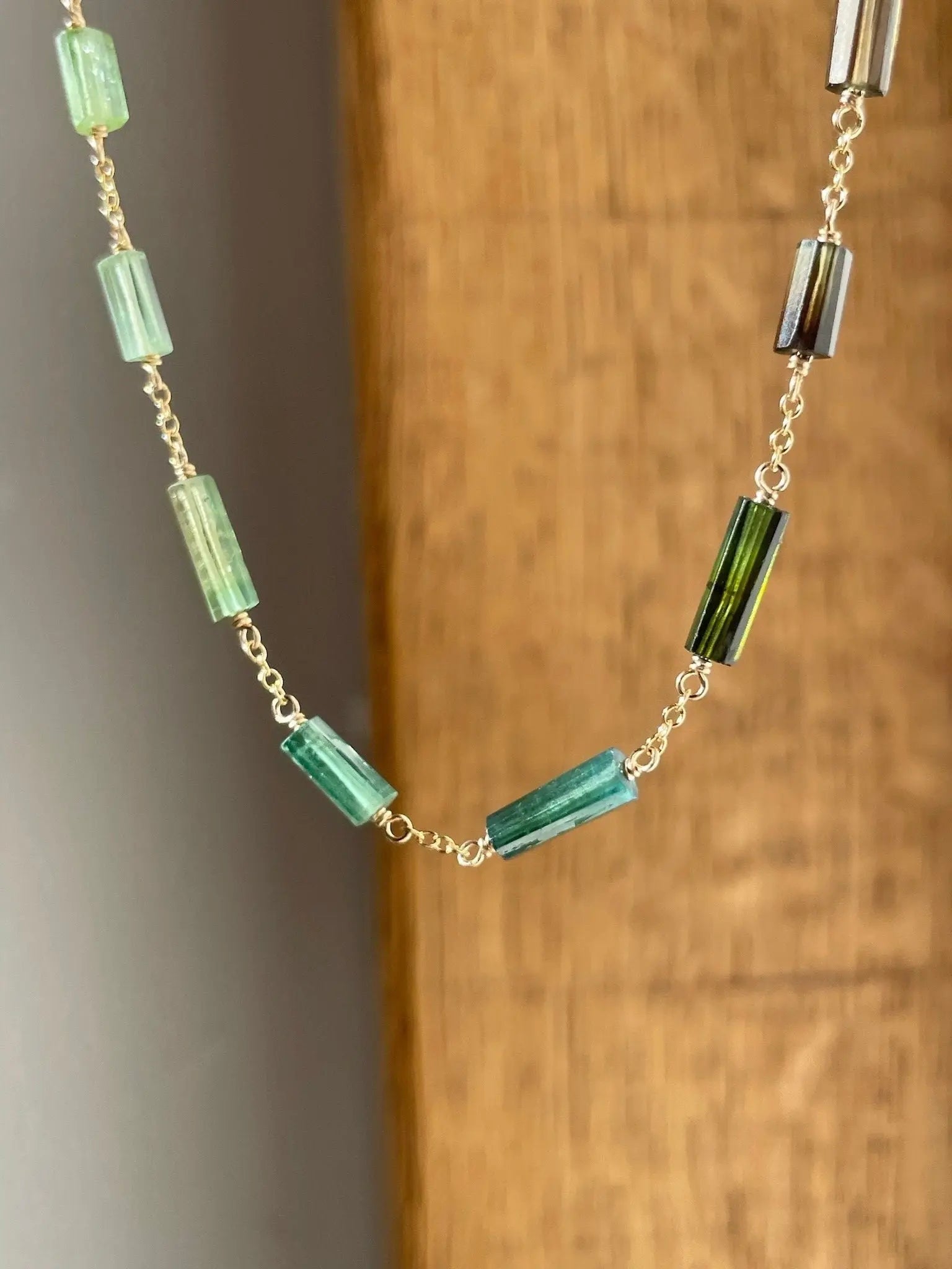 Multi Green and Blue Tourmaline Chain Link Necklace Hannah May Jewelry