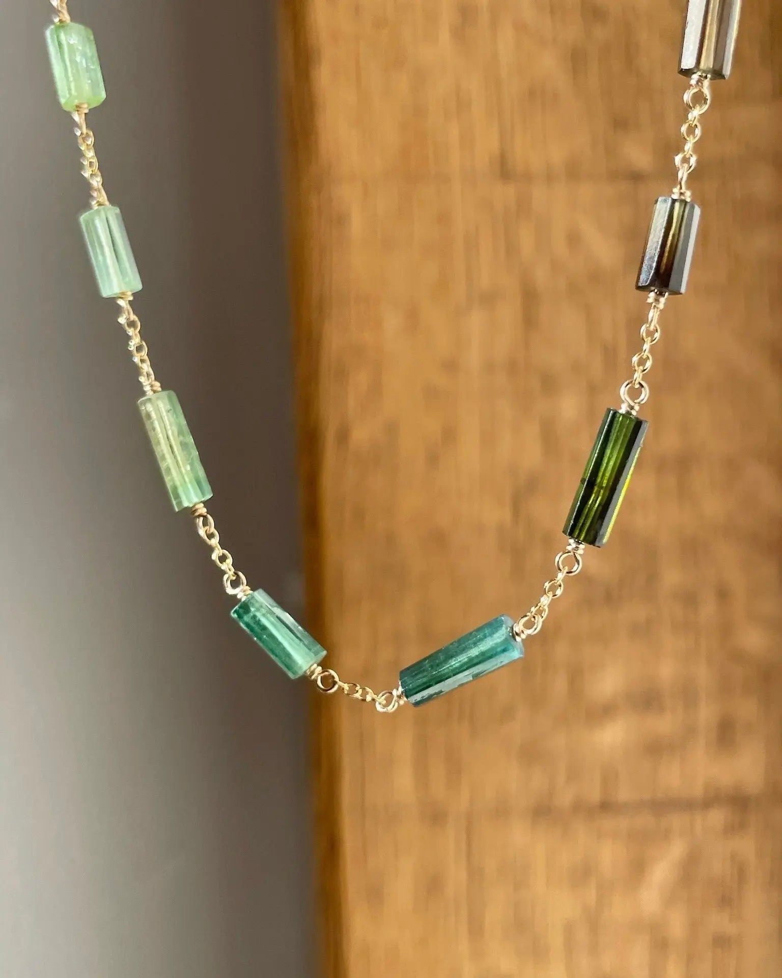 Multi Green and Blue Tourmaline Chain Link Necklace Hannah May Jewelry