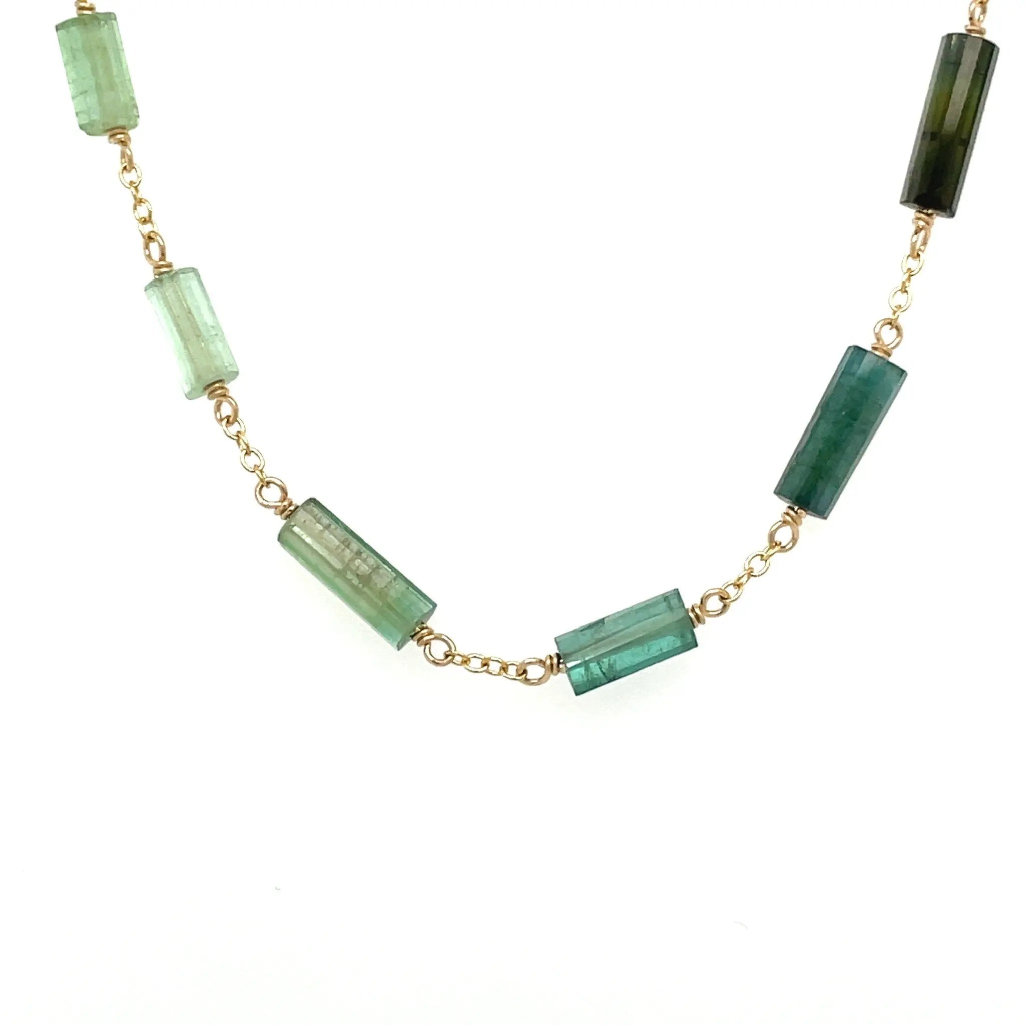 Multi Green and Blue Tourmaline Chain Link Necklace Hannah May Jewelry