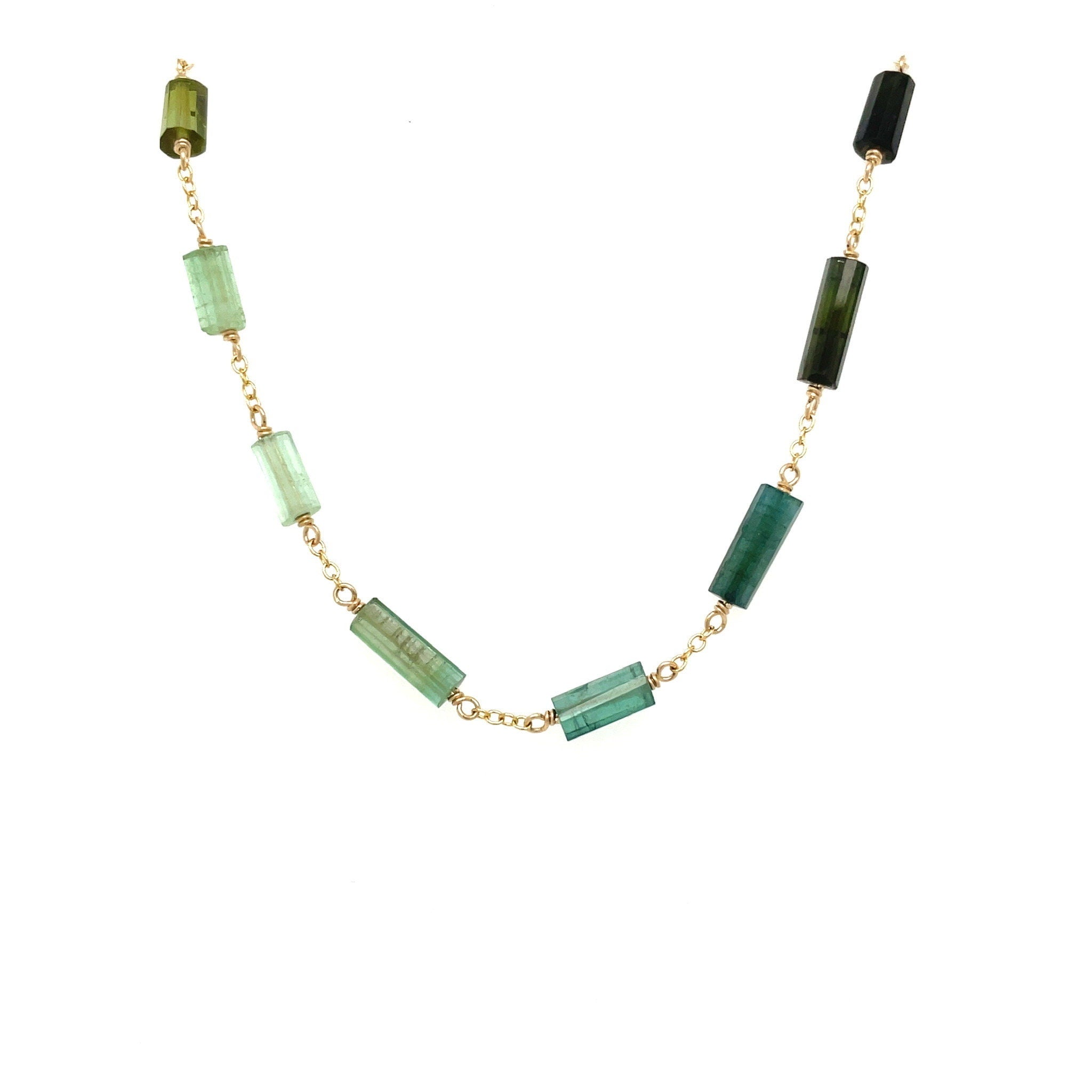 Multi Green and Blue Tourmaline Chain Link Necklace Hannah May Jewelry