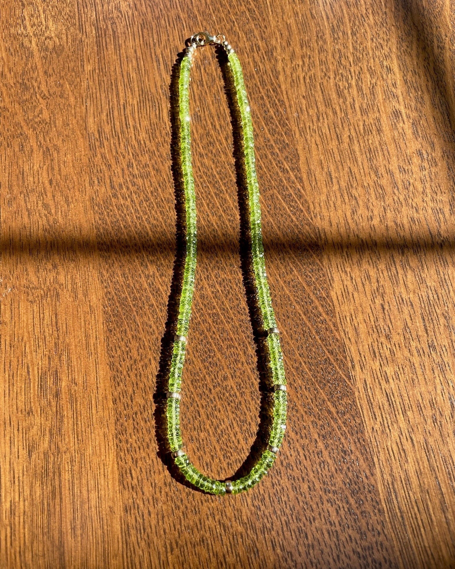 Peridot Heishi Beaded Necklace Hannah May Jewelry