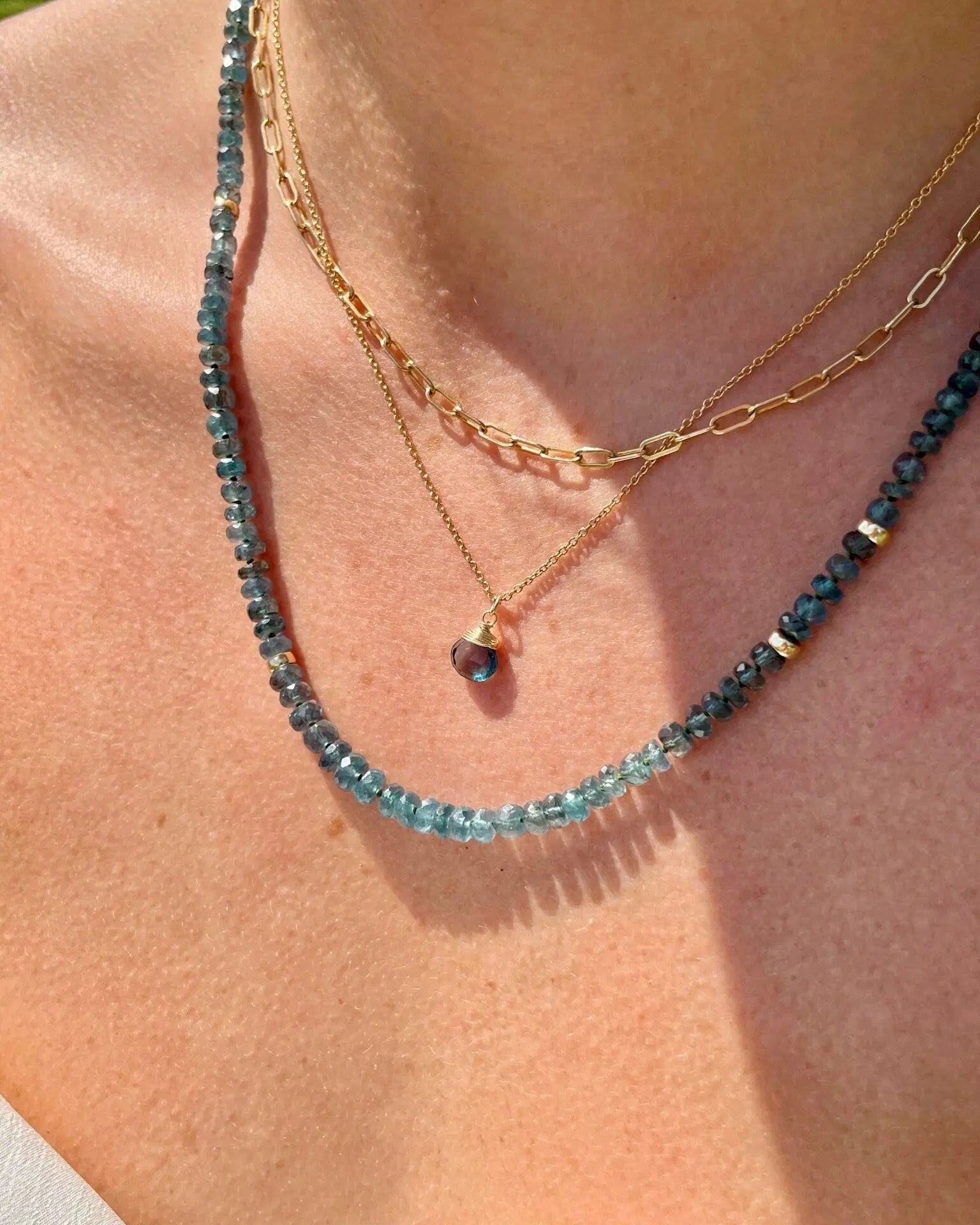 Blue Tourmaline Necklace Hand Knotted on Silk, AAA Rare Color/Clarity Hannah May