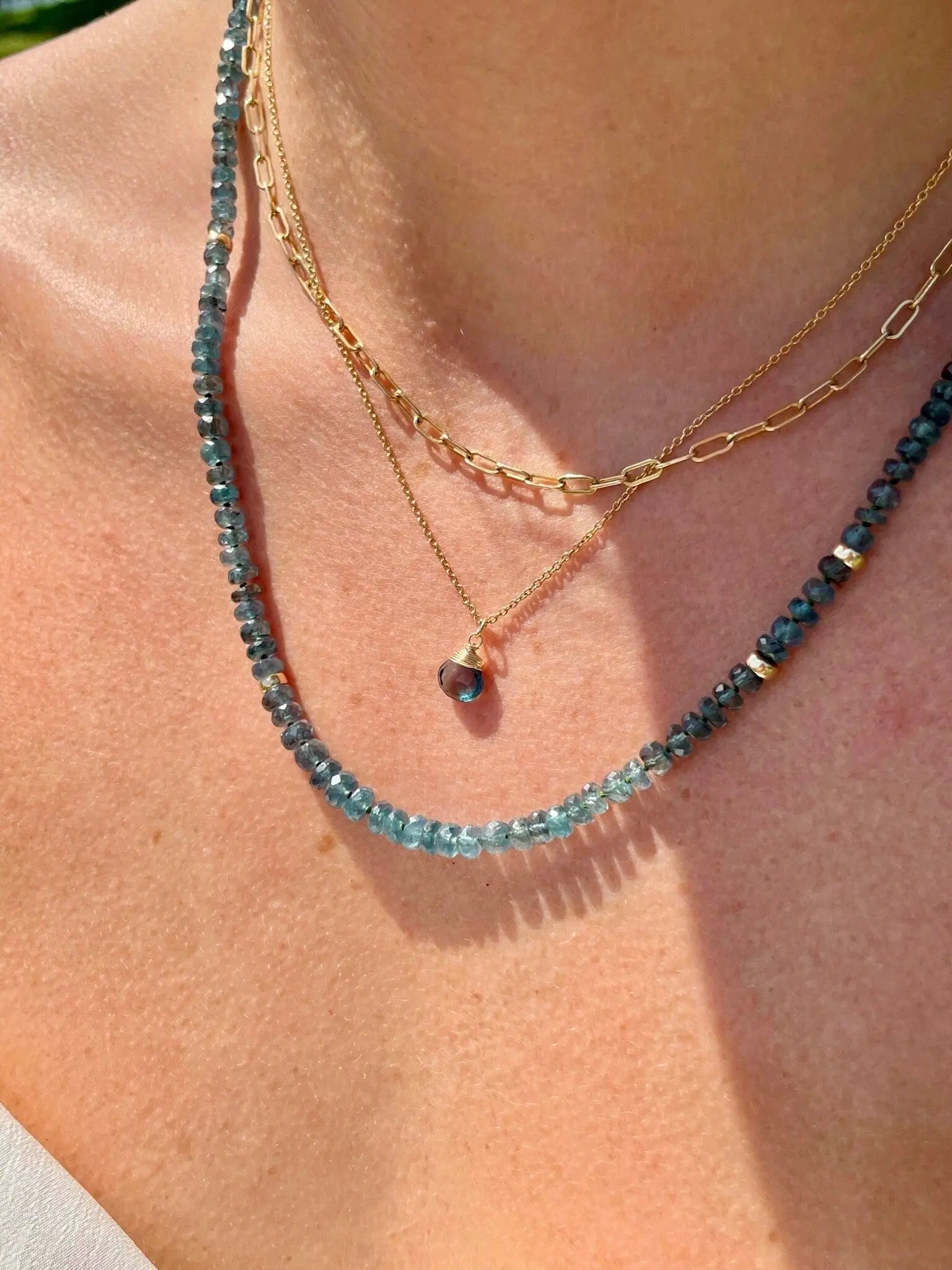 Blue Tourmaline Necklace Hand Knotted on Silk, AAA Rare Color/Clarity Hannah May