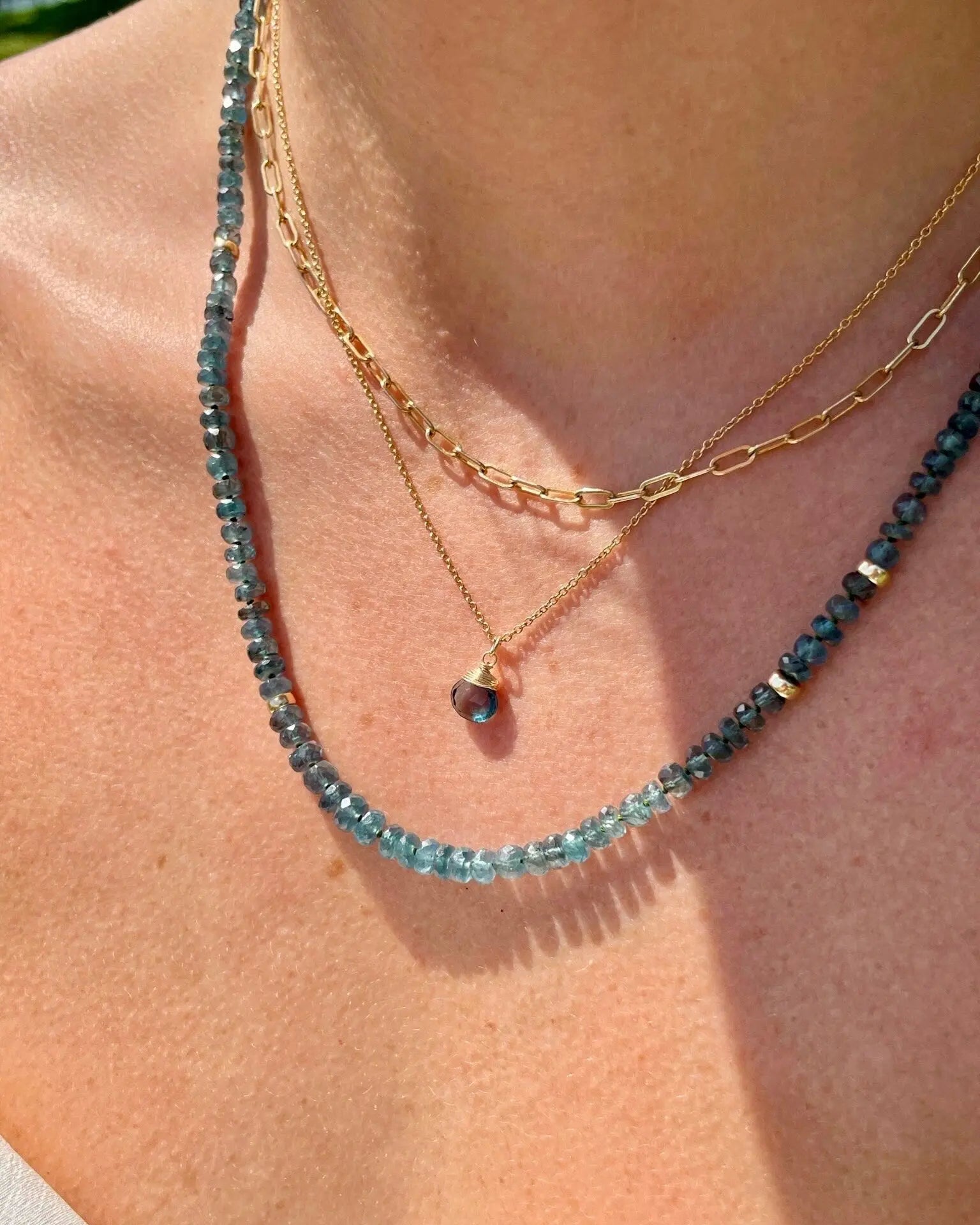 Blue Tourmaline Necklace Hand Knotted on Silk, AAA Rare Color/Clarity Hannah May