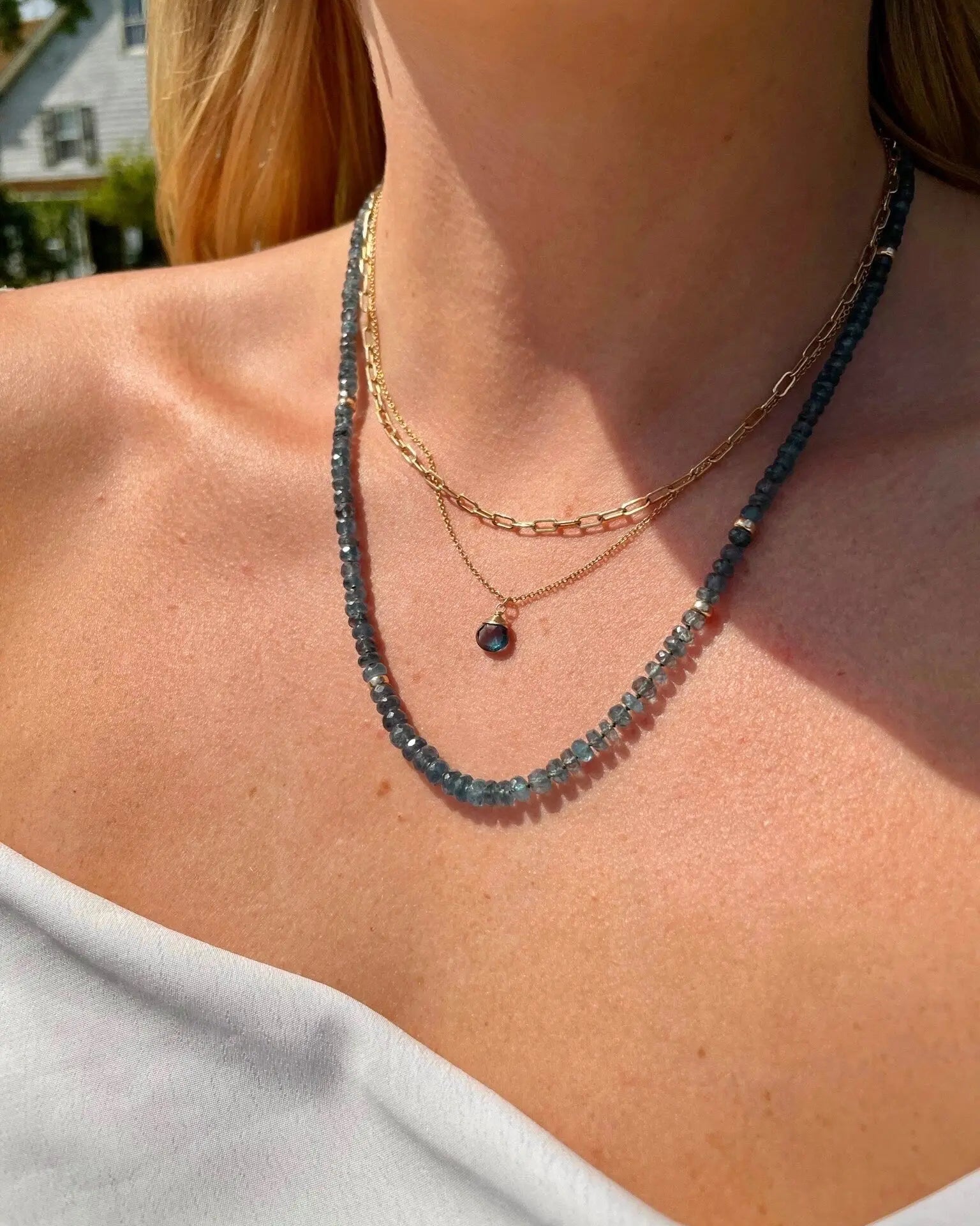 Blue Tourmaline Necklace Hand Knotted on Silk, AAA Rare Color/Clarity Hannah May