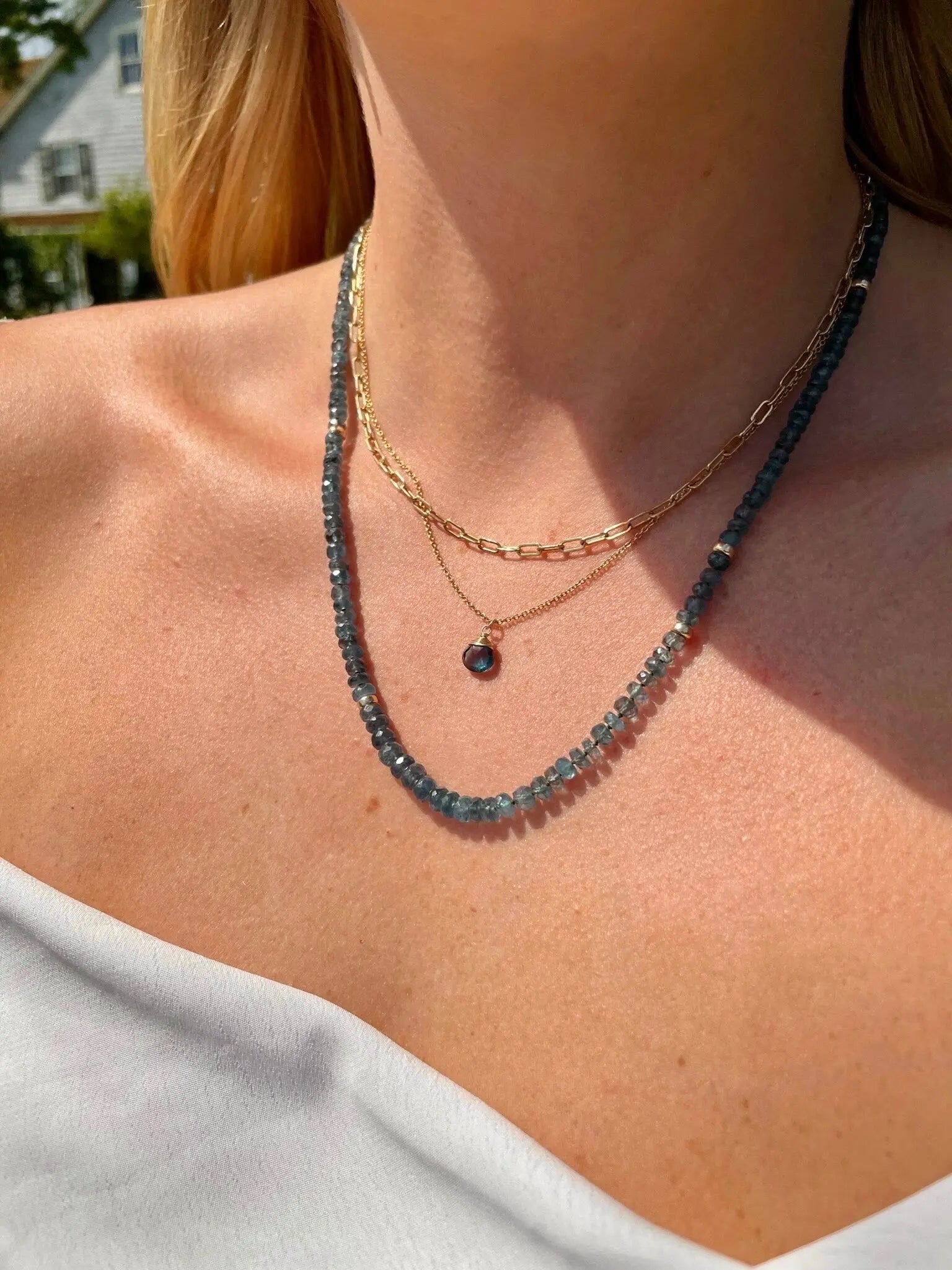 Blue Tourmaline Necklace Hand Knotted on Silk, AAA Rare Color/Clarity Hannah May
