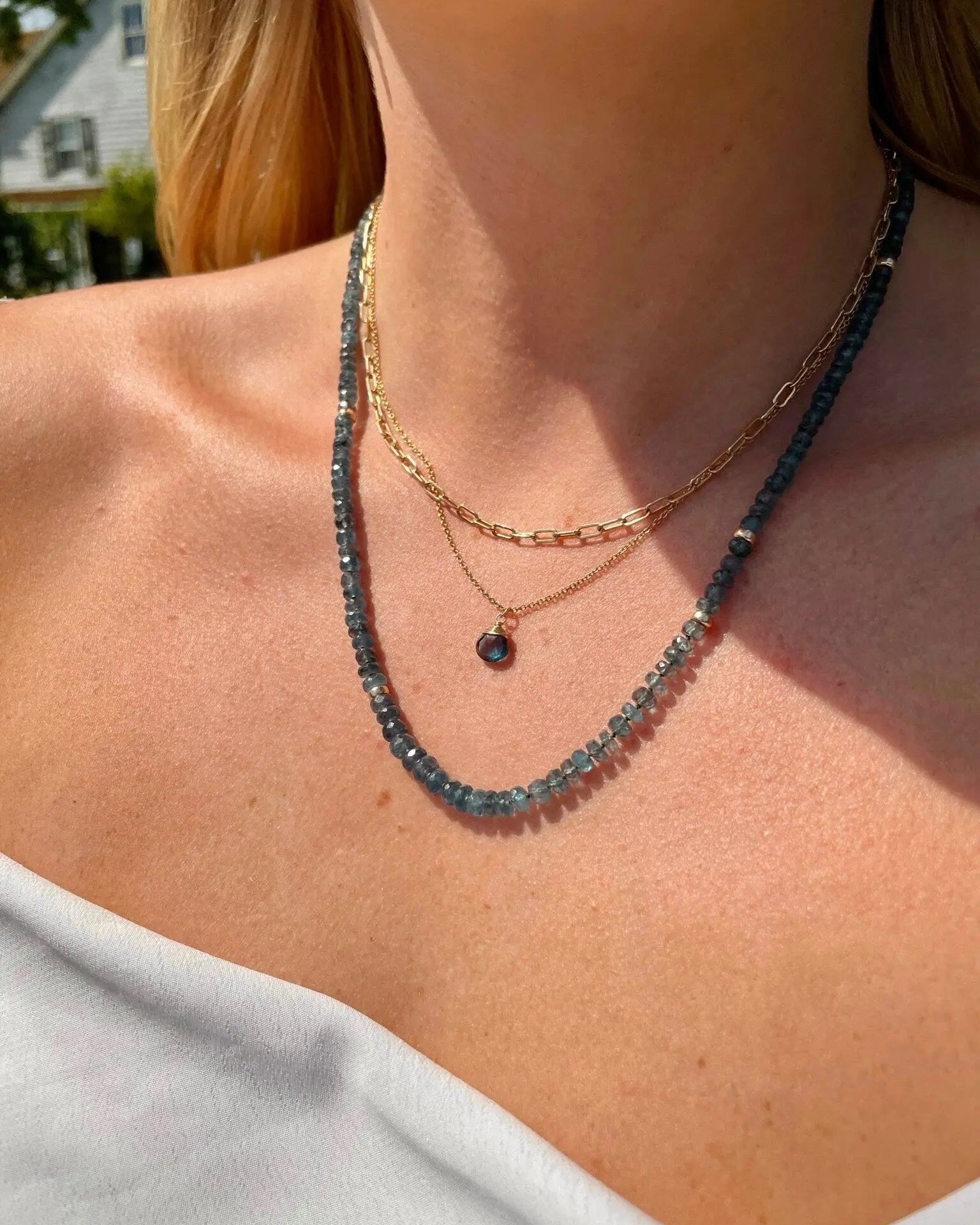 Blue Tourmaline Necklace Hand Knotted on Silk, AAA Rare Color/Clarity Hannah May
