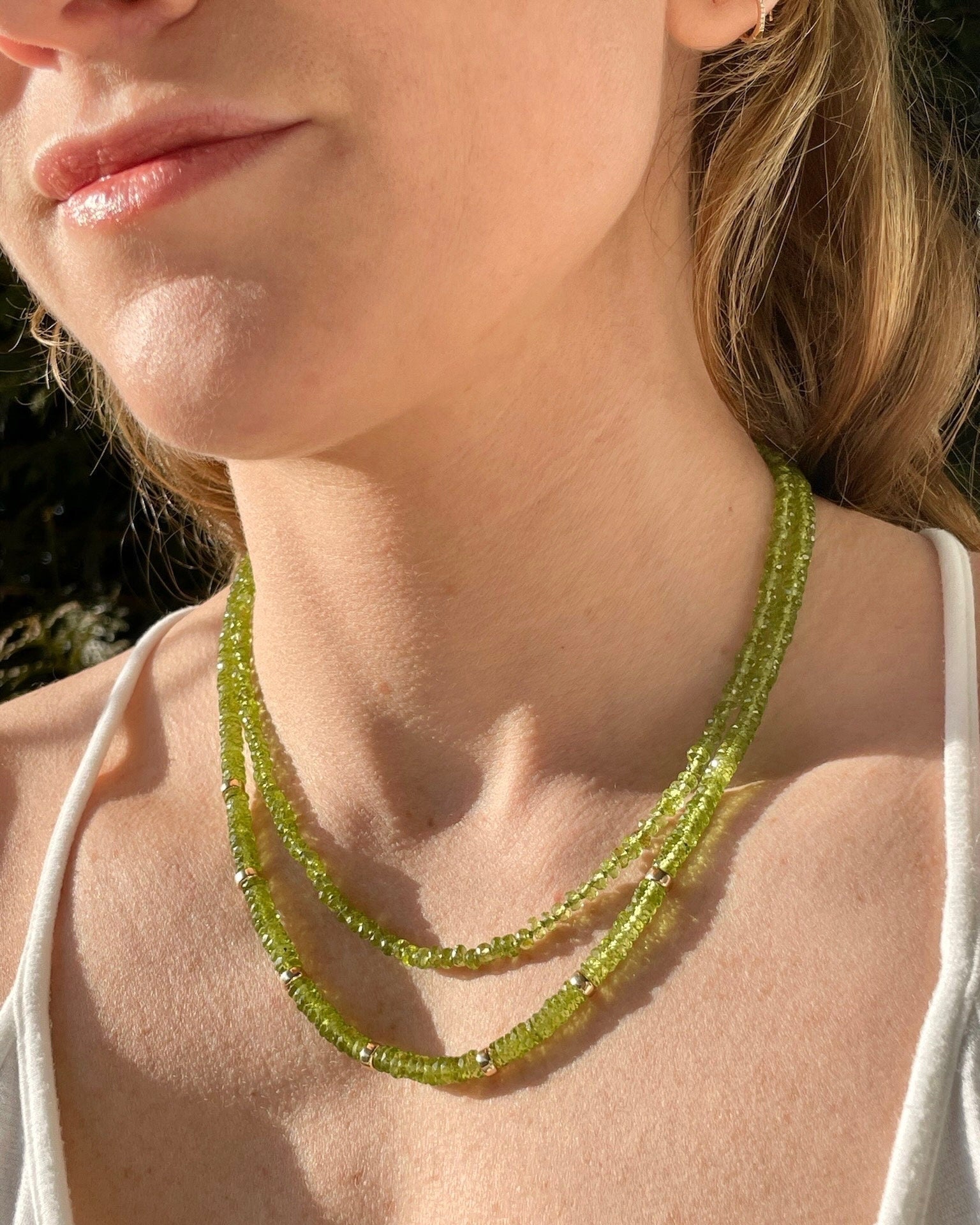 Peridot Heishi Beaded Necklace Hannah May Jewelry