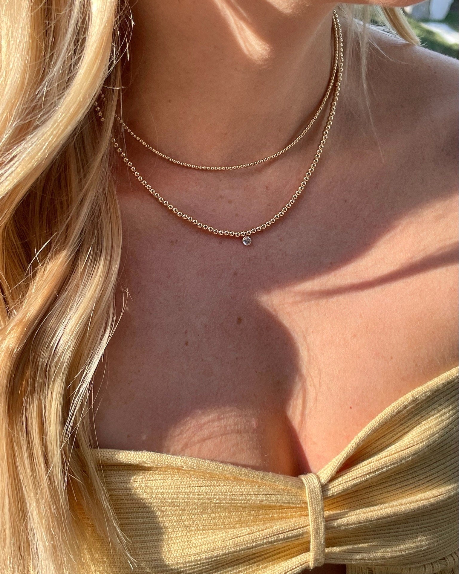 CZ Beaded Gold Necklace, 14k Gold Filled and Sterling Silver Hannah May Jewelry