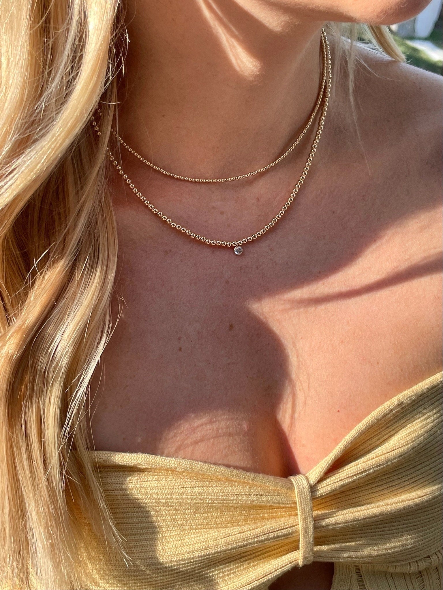 CZ Beaded Gold Necklace, 14k Gold Filled and Sterling Silver Hannah May Jewelry