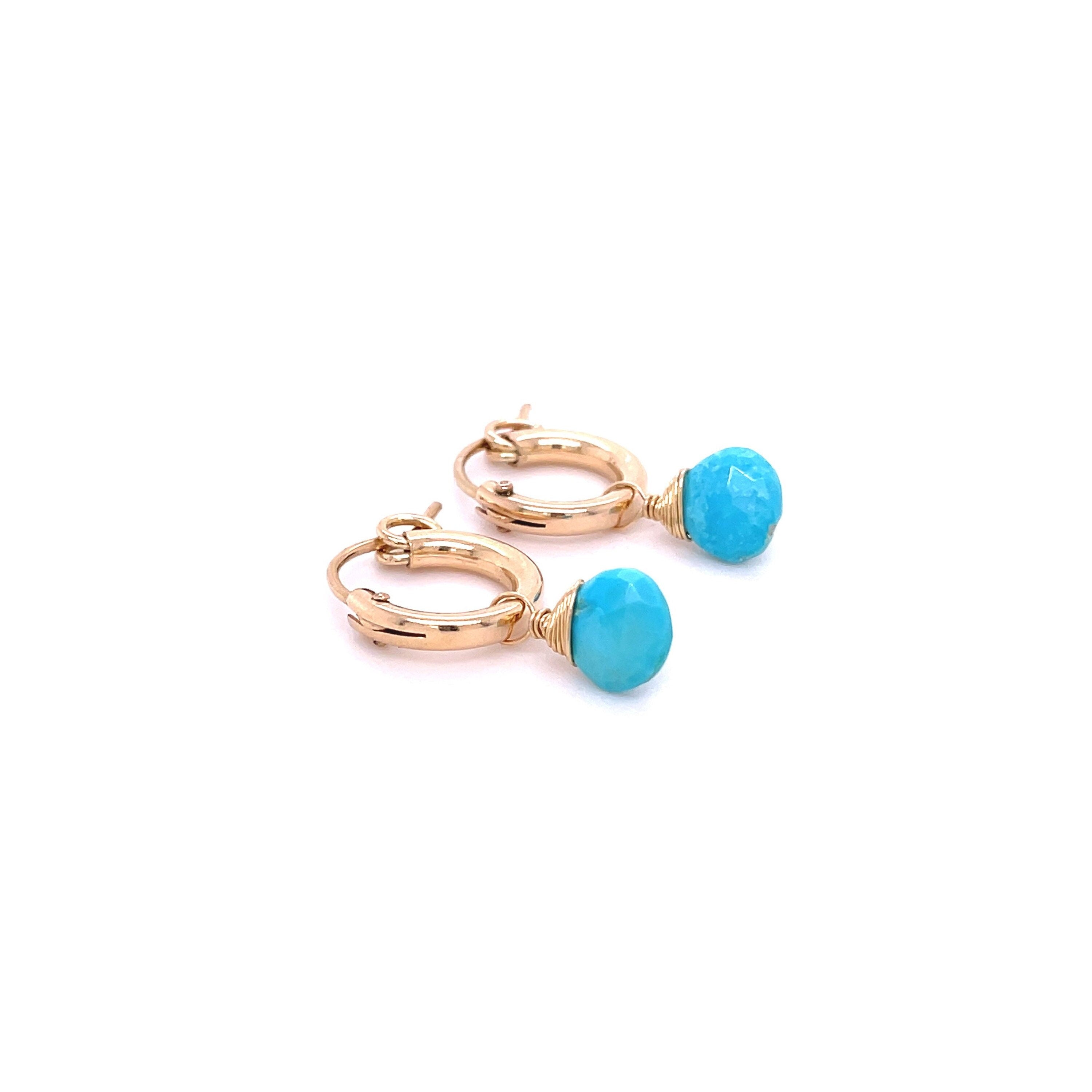 Sleeping Beauty Turquoise Huggie Hoops – December Birthstone, 14k Gold-Filled or Sterling Silver, 12mm Hannah May Jewelry