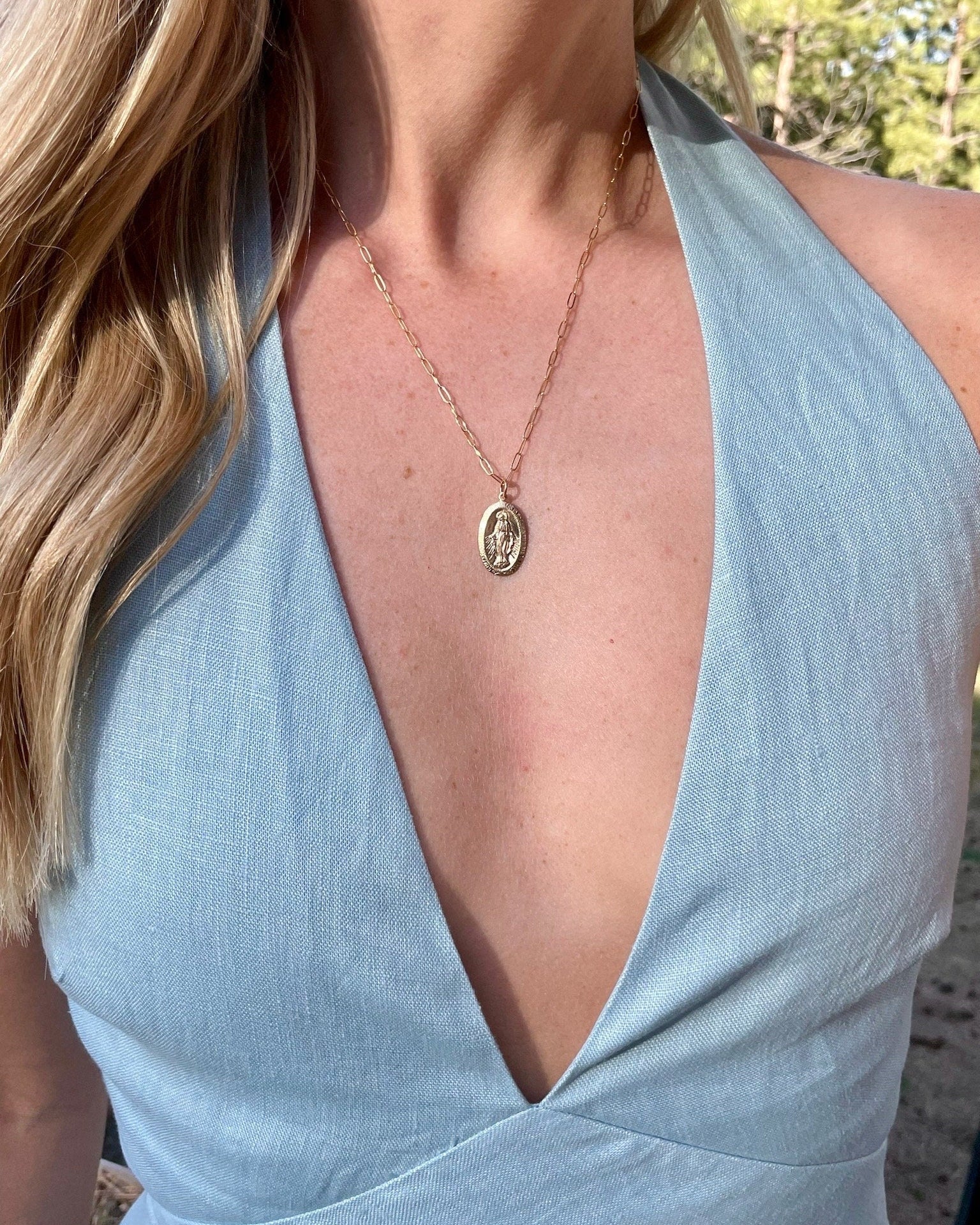 Mother Mary Coin Necklace by Hannah May Jewelry