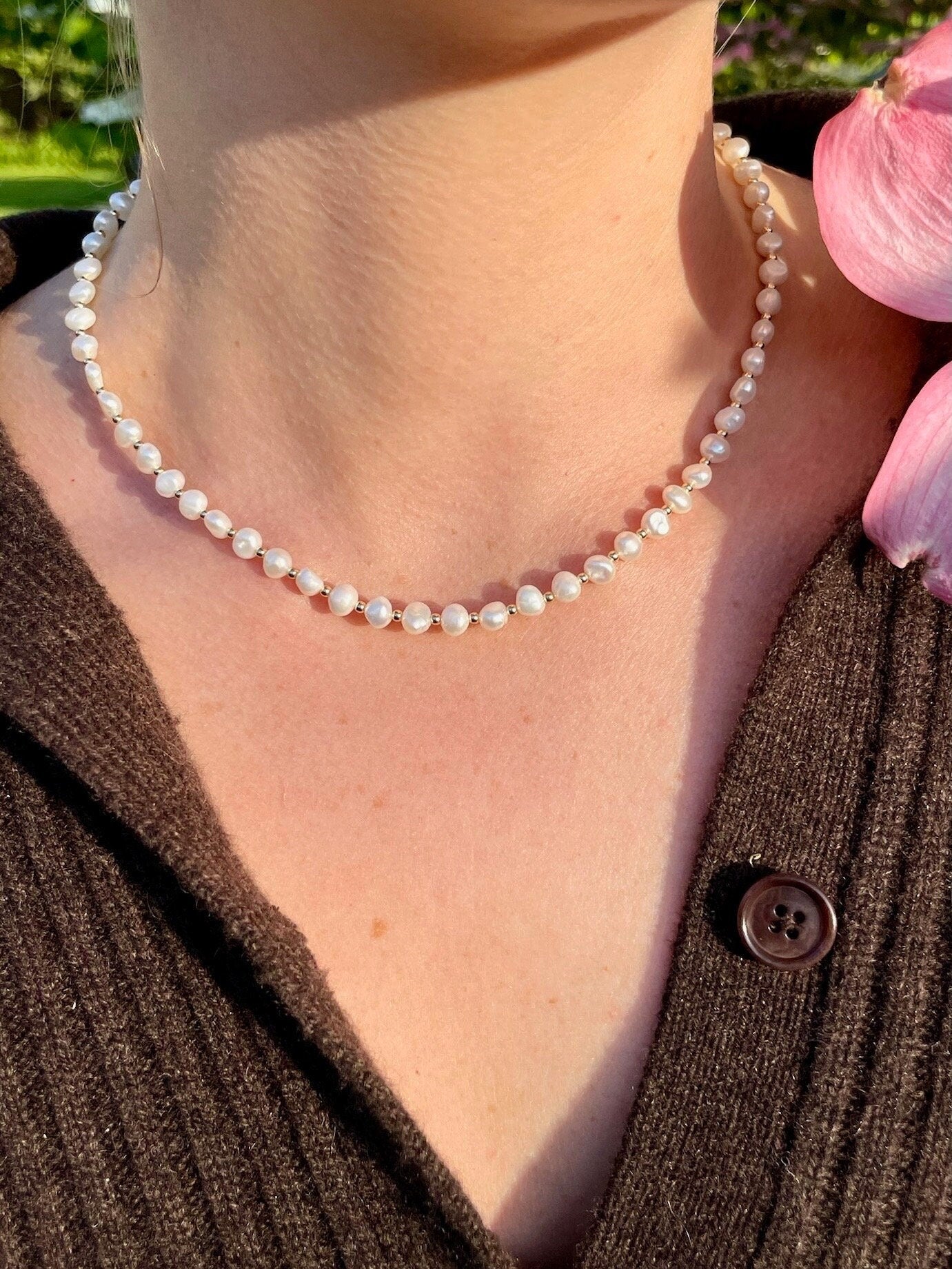 Pearl and Gold Beaded Necklace Hannah May Jewelry