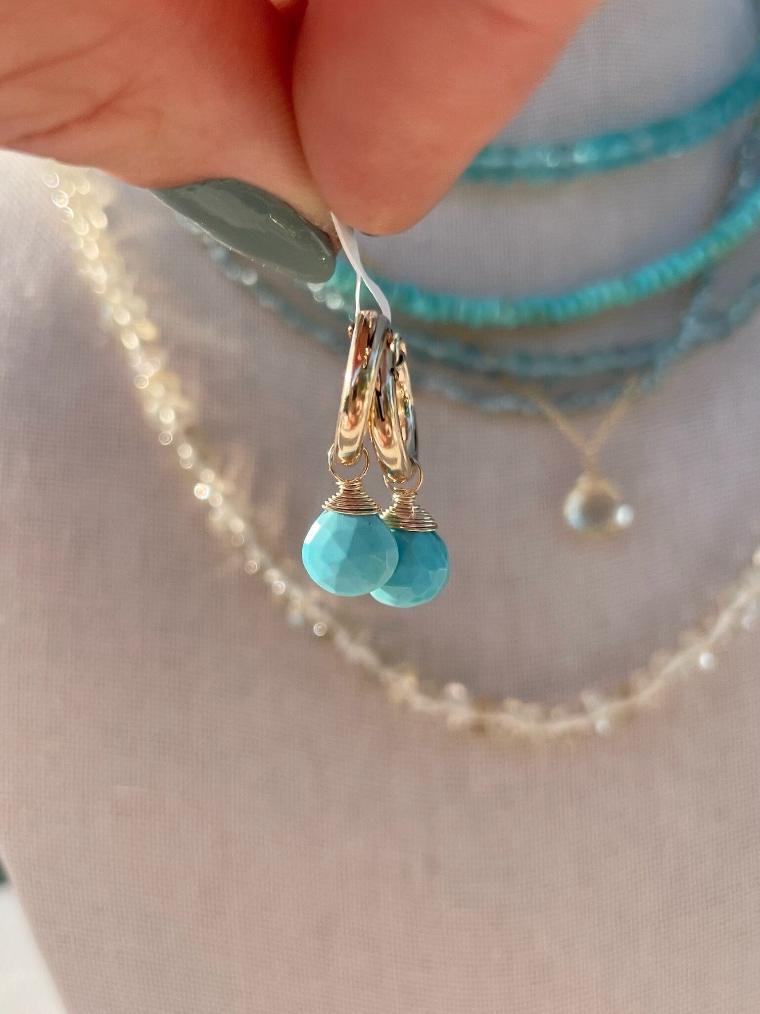 Sleeping Beauty Turquoise Huggie Hoops – December Birthstone, 14k Gold-Filled or Sterling Silver, 12mm Hannah May Jewelry