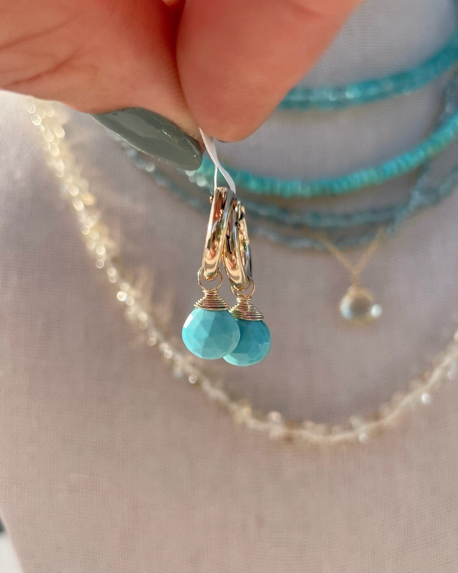 Sleeping Beauty Turquoise Huggie Hoops – December Birthstone, 14k Gold-Filled or Sterling Silver, 12mm Hannah May Jewelry