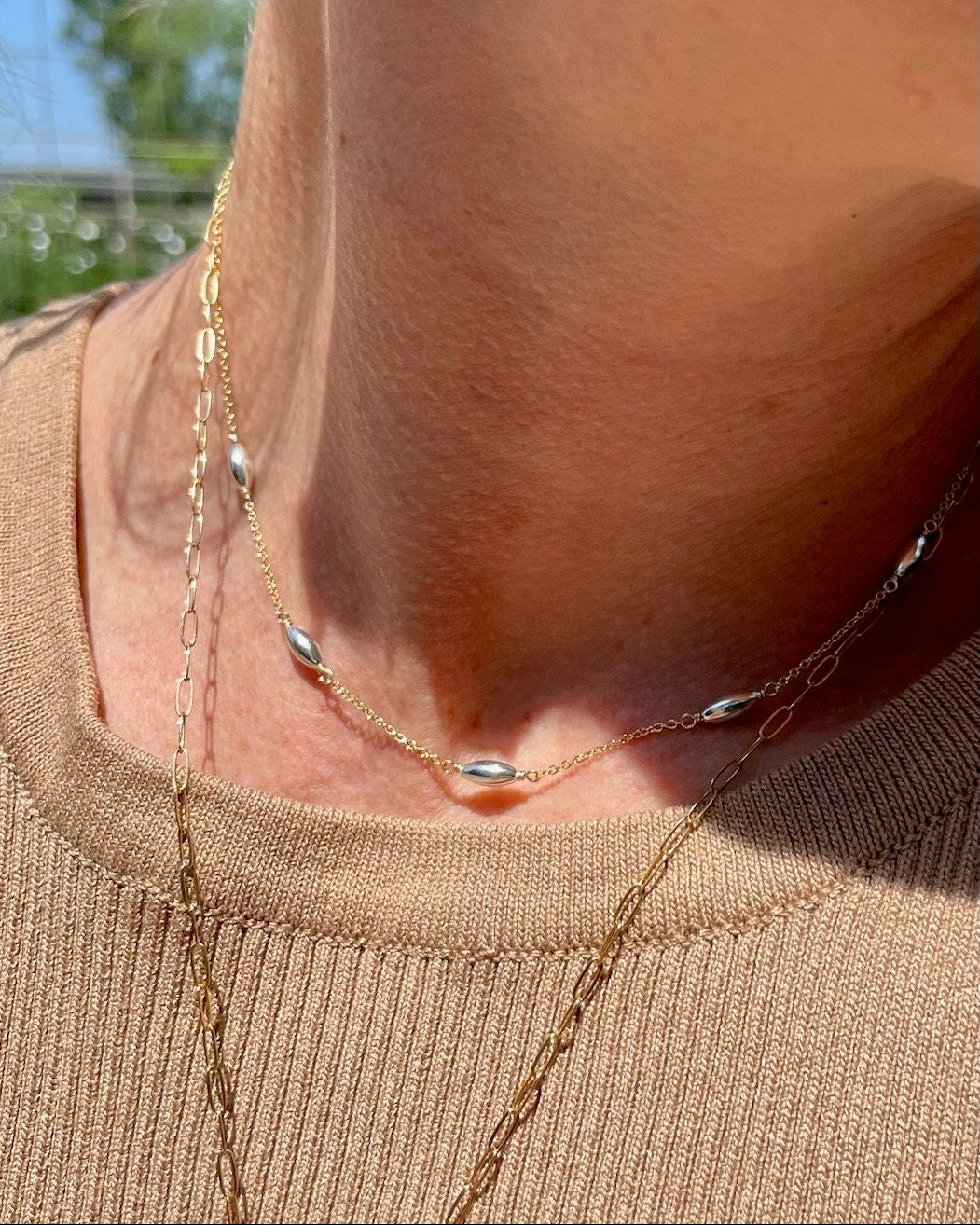 Mixed Metal Oval Station Necklace by Hannah May Jewelry