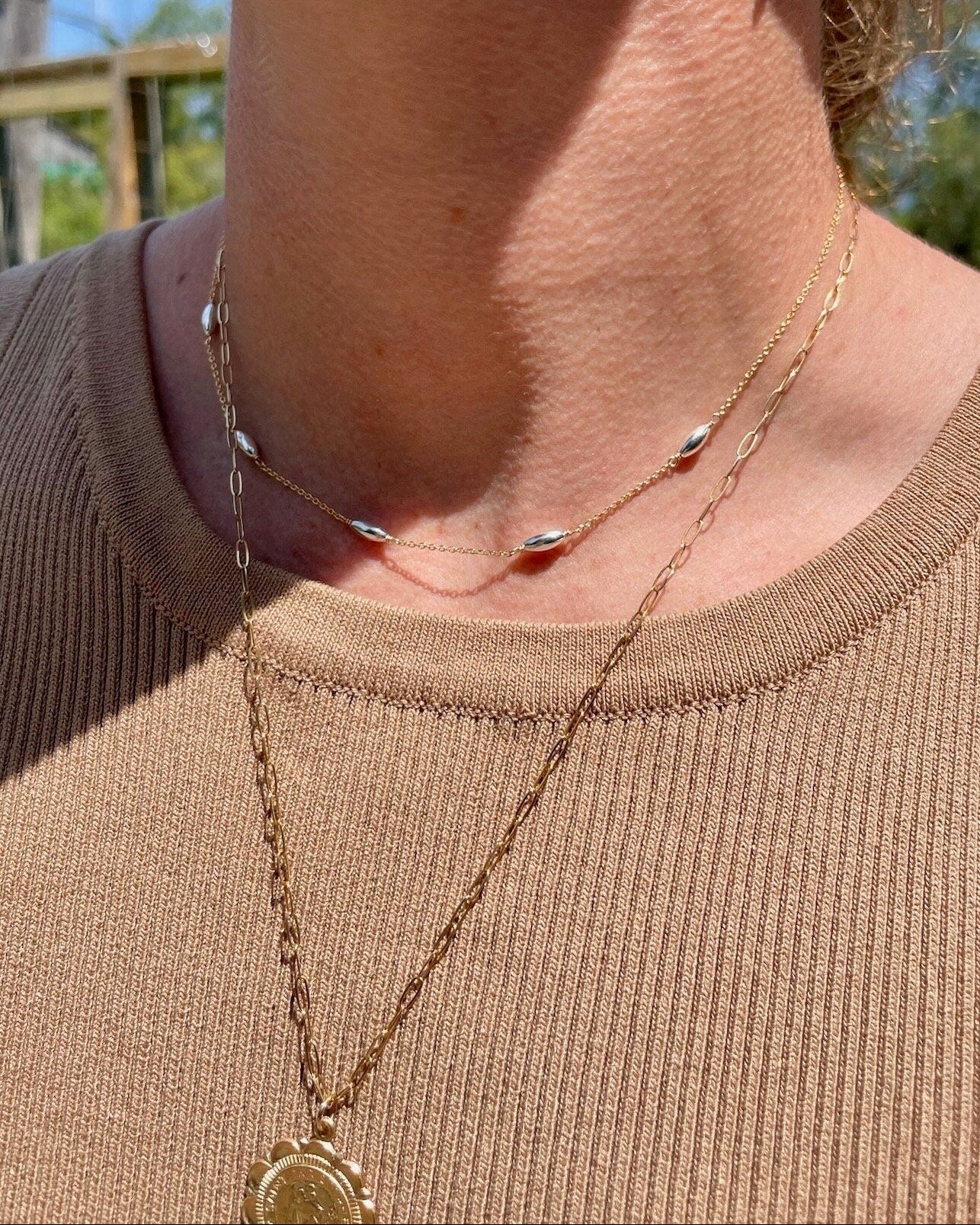 Mixed Metal Oval Station Necklace by Hannah May Jewelry