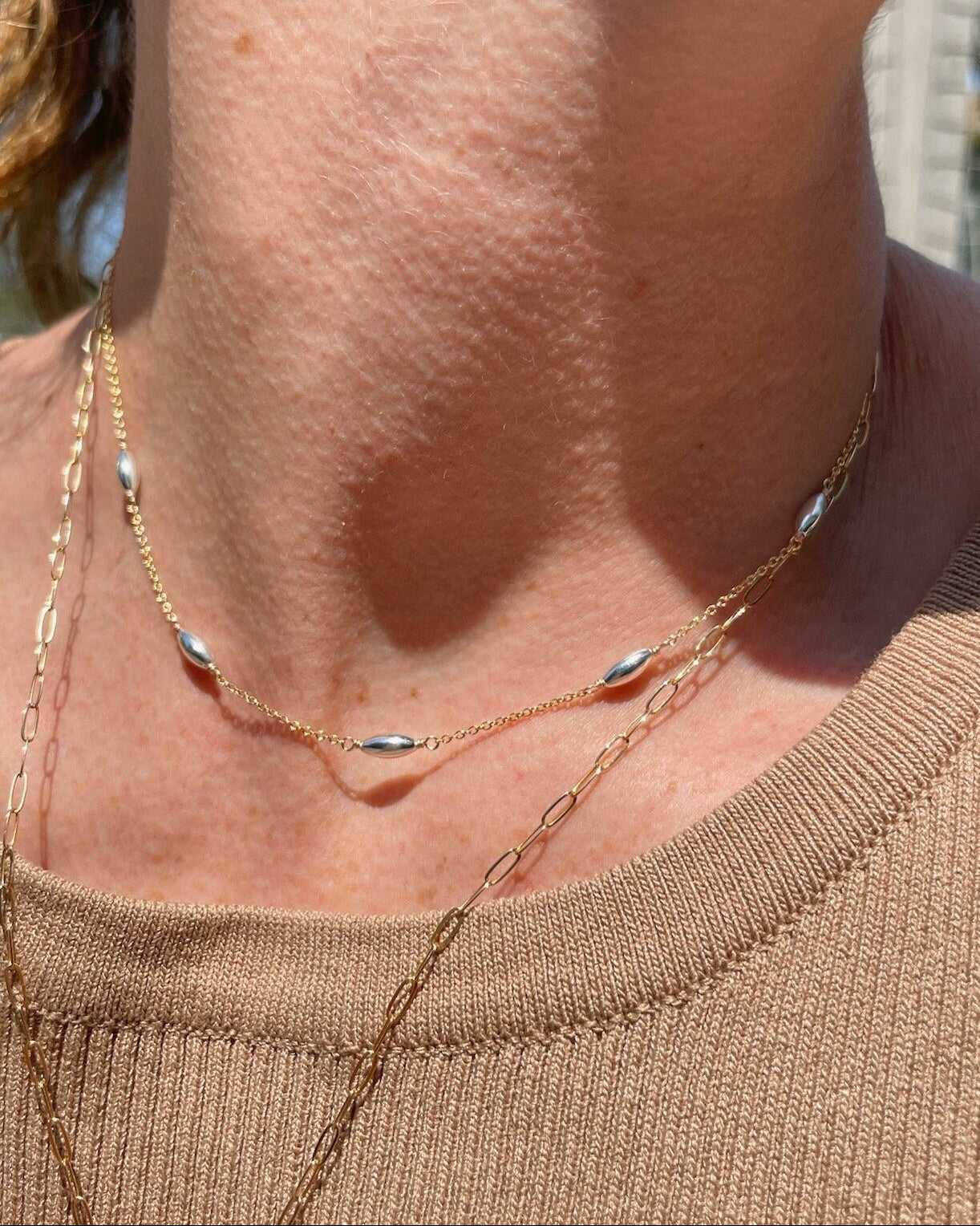 Mixed Metal Oval Station Necklace by Hannah May Jewelry