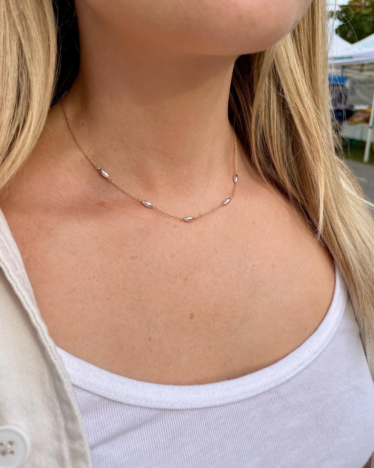Mixed Metal Oval Station Necklace by Hannah May Jewelry