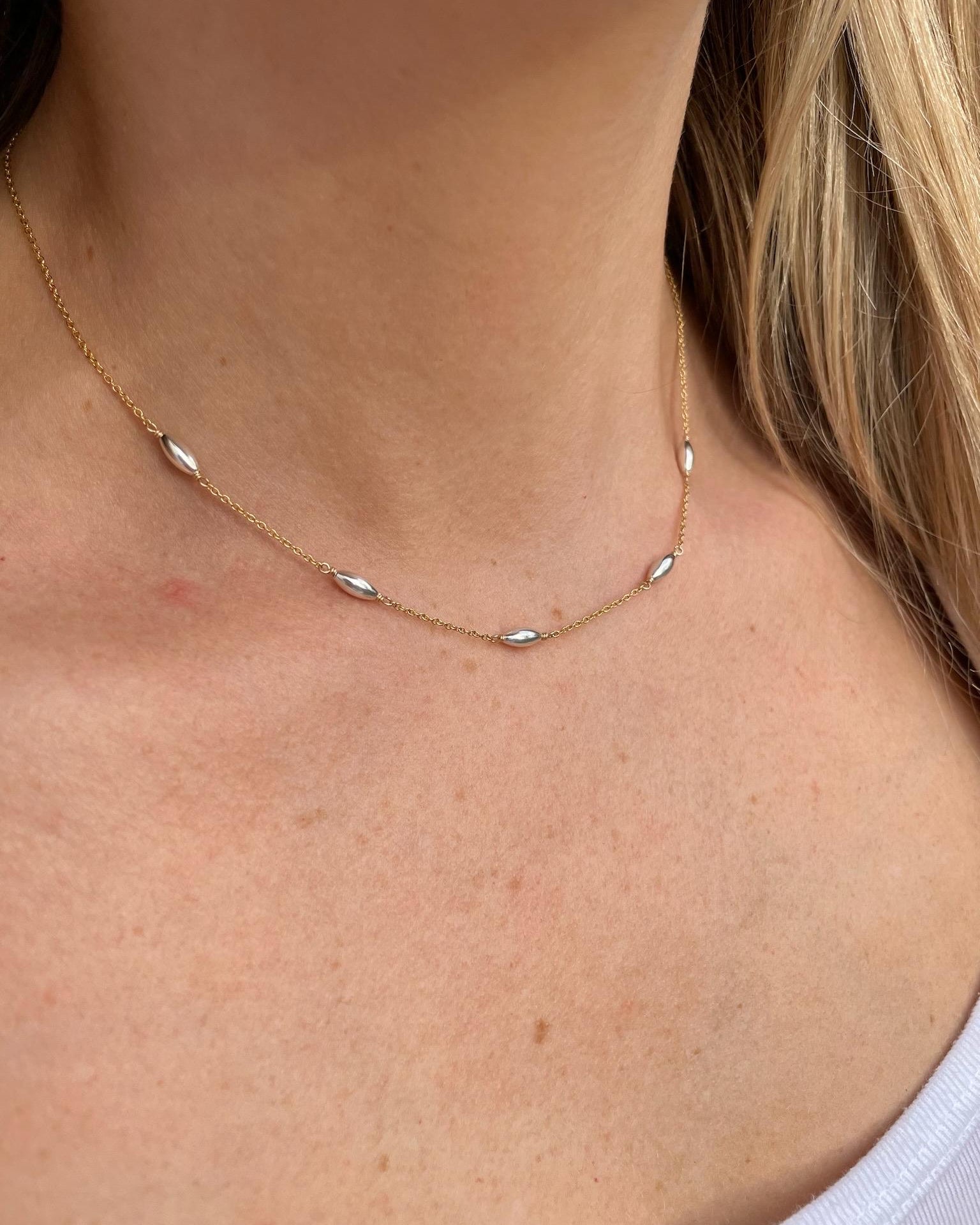 Mixed Metal Oval Station Necklace by Hannah May Jewelry