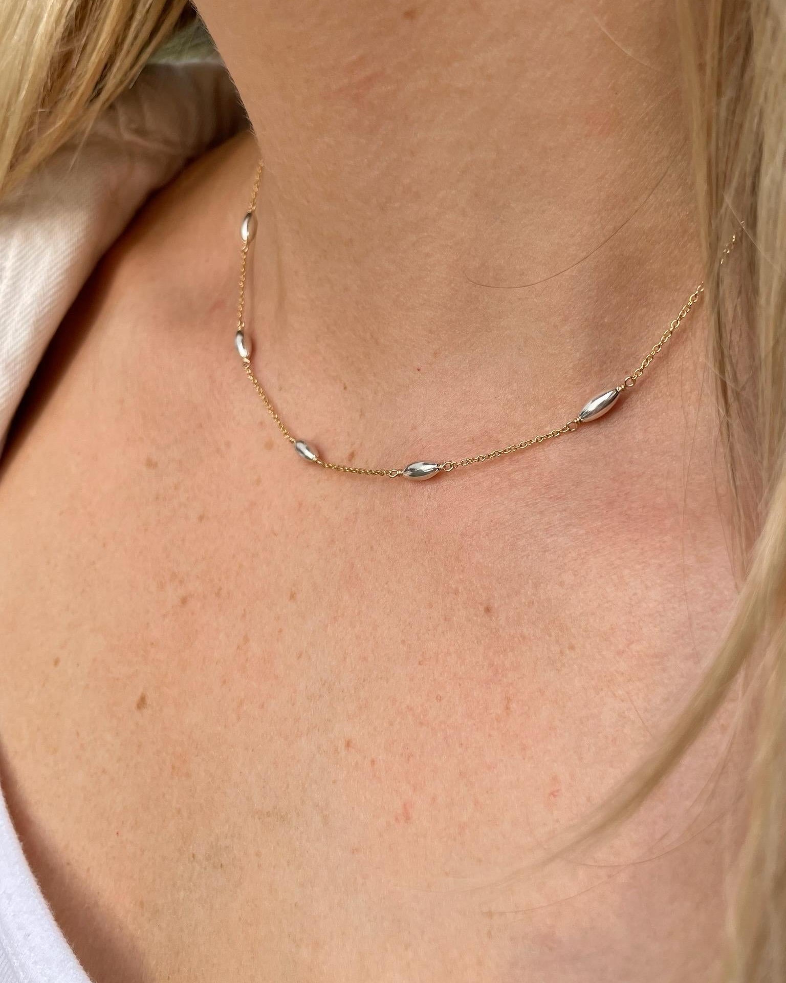 Mixed Metal Oval Station Necklace by Hannah May Jewelry