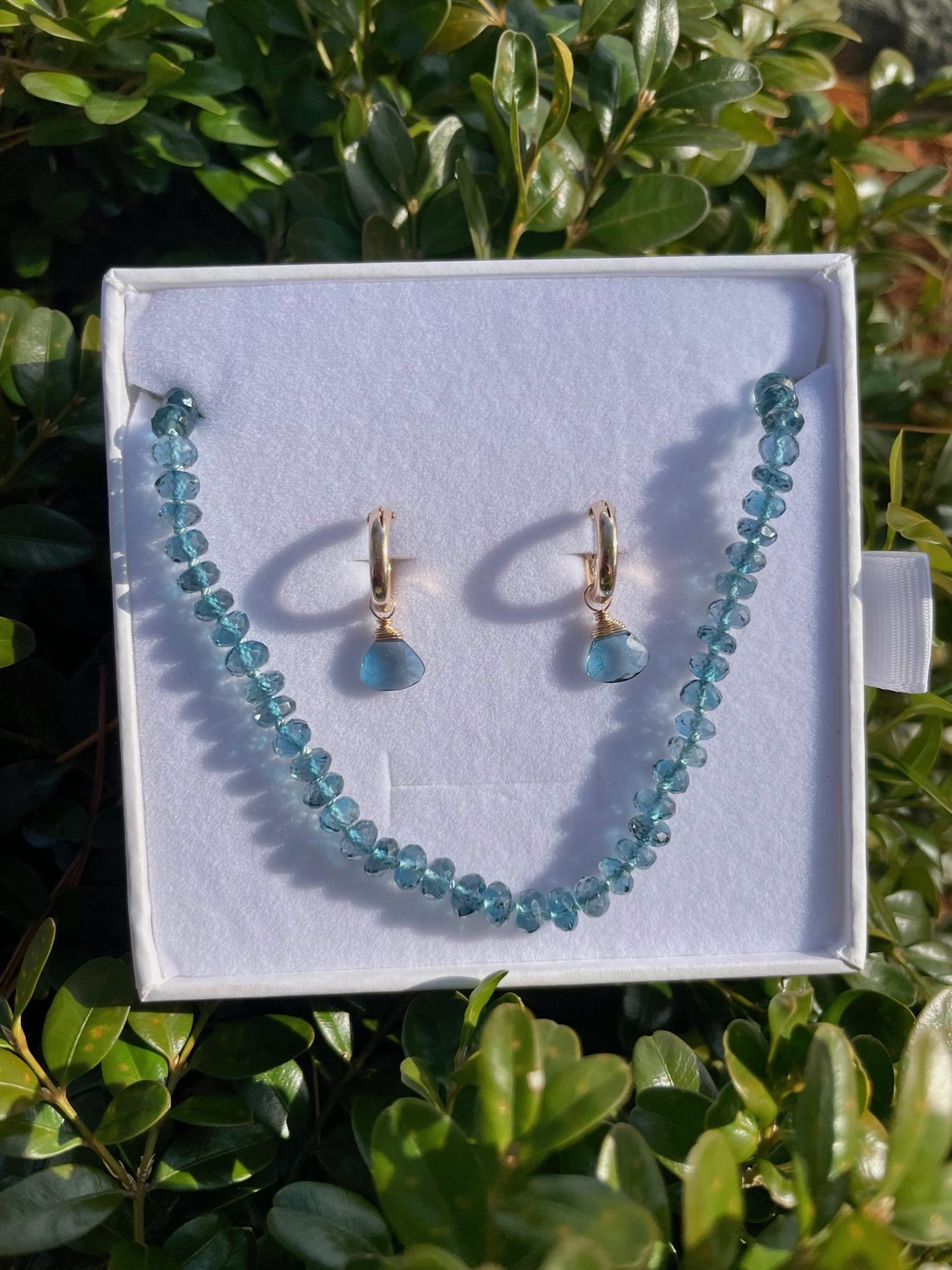 London Blue Topaz Huggie Hoop Earrings – December Birthstone, 14k Gold-Filled or Sterling Silver, 12mm Hannah May Jewelry